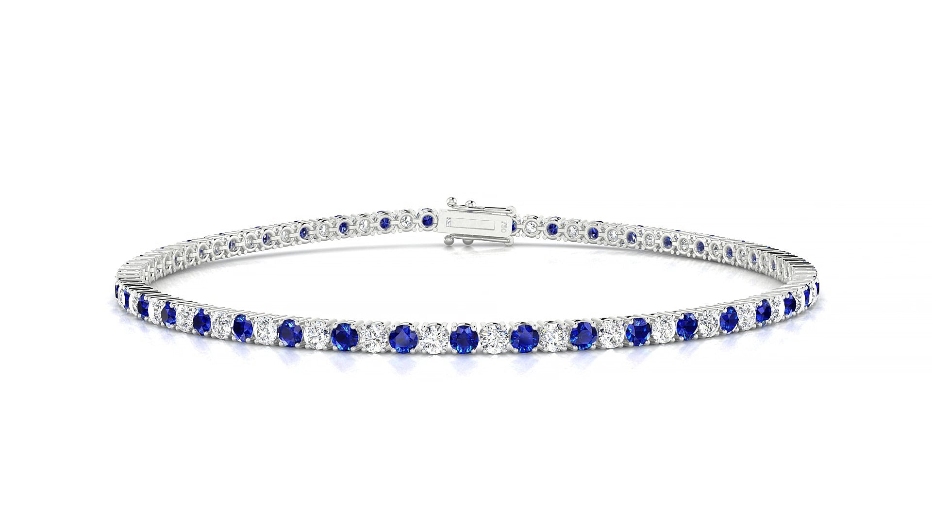 Capri 1-1 | 18k White Gold 2 mm Round Natural Sapphire & Diamond 16 cm Tennis Bracelet
