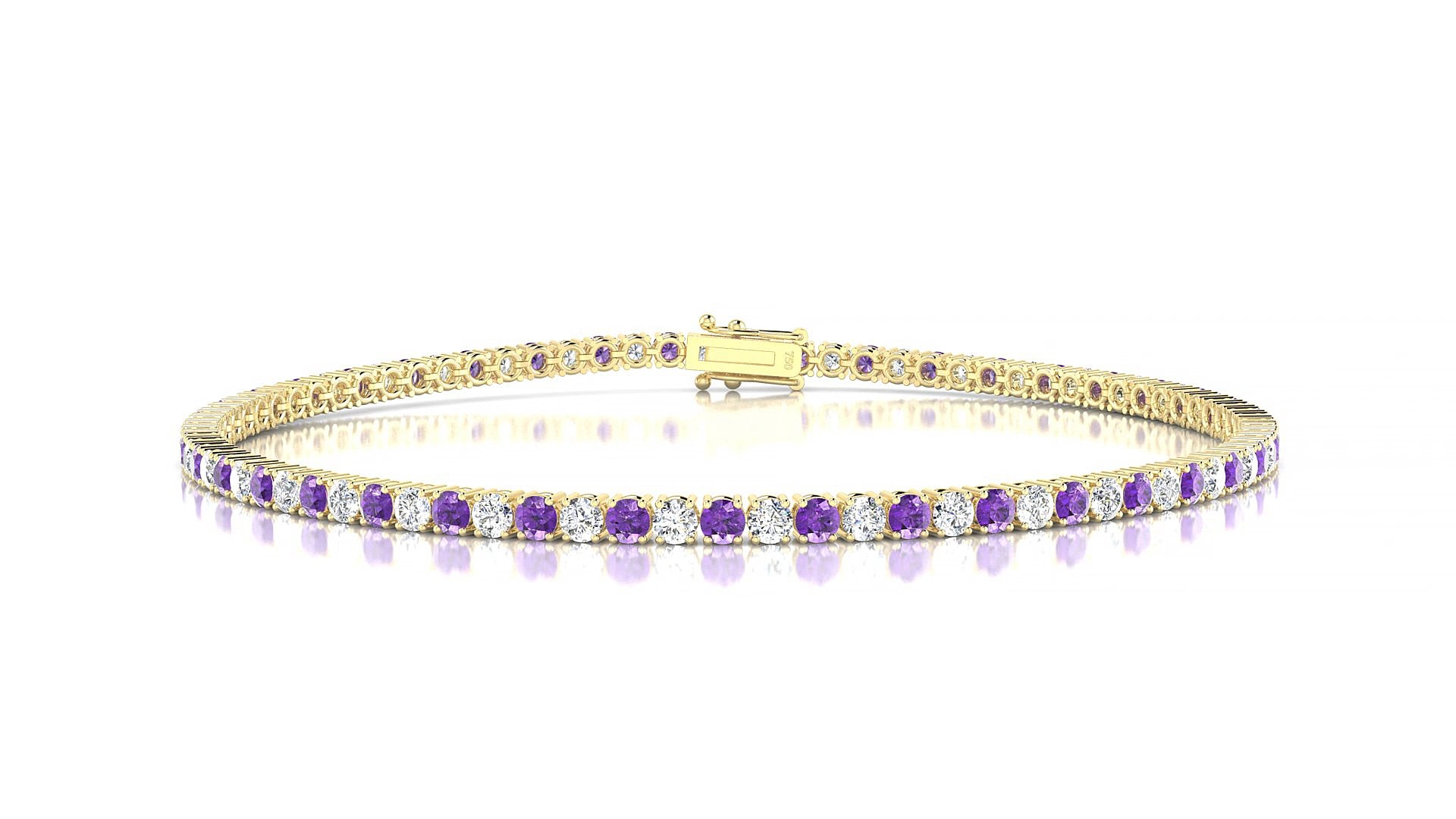 Capri 1-1 | 18k Yellow Gold 2 mm Round Natural Amethyst & Diamond 19 cm Tennis Bracelet