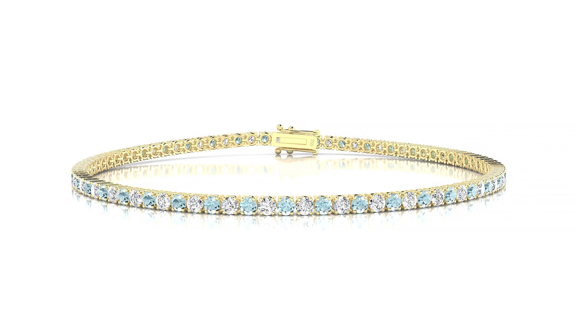 Capri 1-1 | 18k Yellow Gold 2 mm Round Natural Aquamarine & Diamond 15 cm Tennis Bracelet