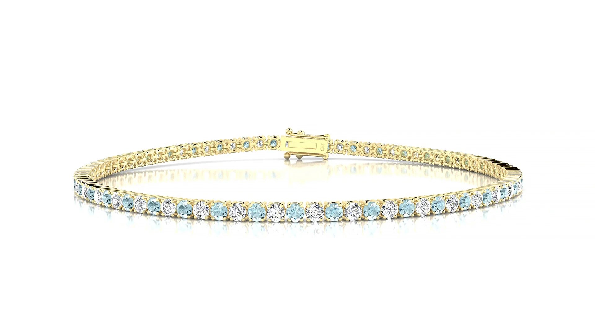 Capri 1-1 | 18k Yellow Gold 2 mm Round Natural Aquamarine & Diamond Tennis Bracelet
