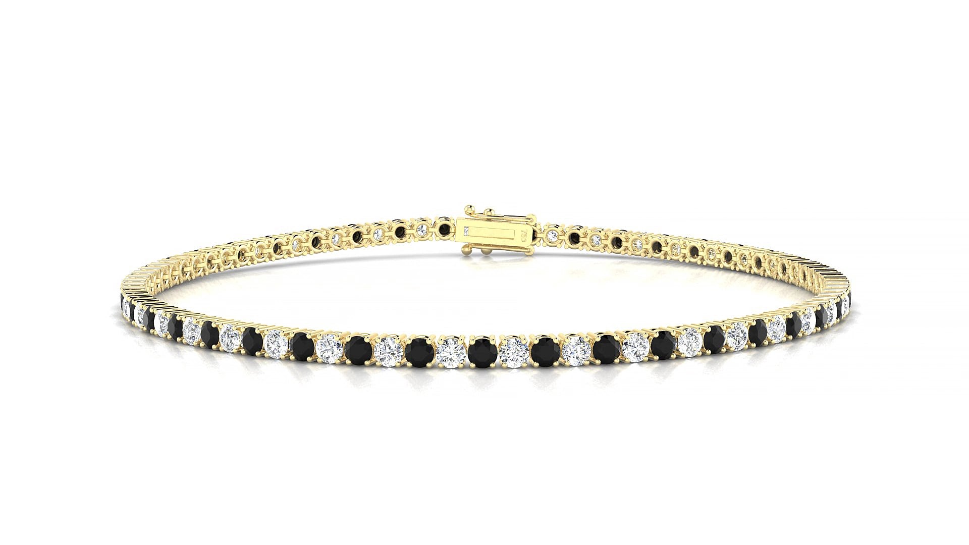Capri 1-1 | 18k Yellow Gold 2 mm Round Natural Black Diamond & Diamond 15 cm Tennis Bracelet