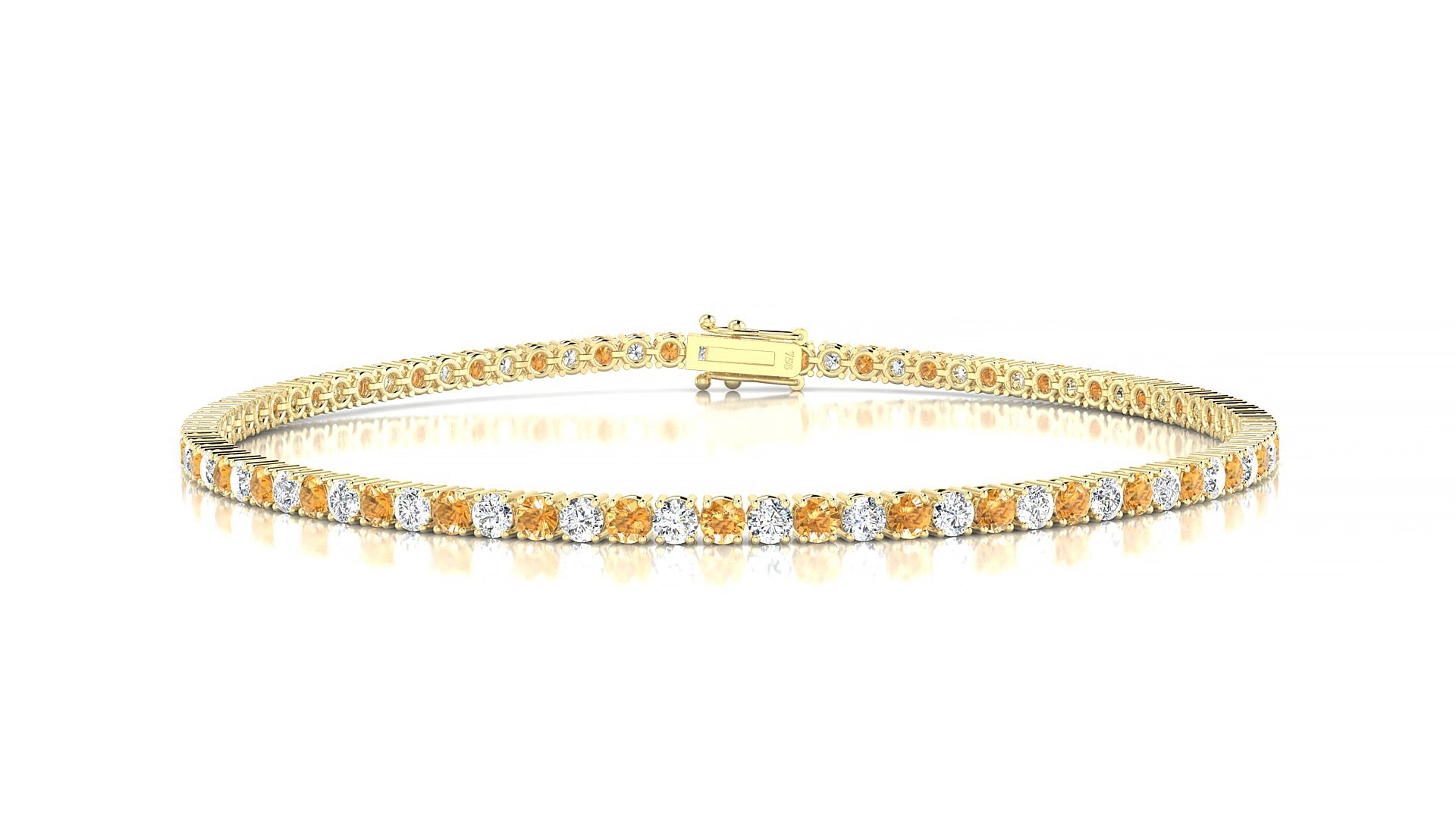 Capri 1-1 | 18k Yellow Gold 2 mm Round Natural Citrine & Diamond 18 cm Tennis Bracelet