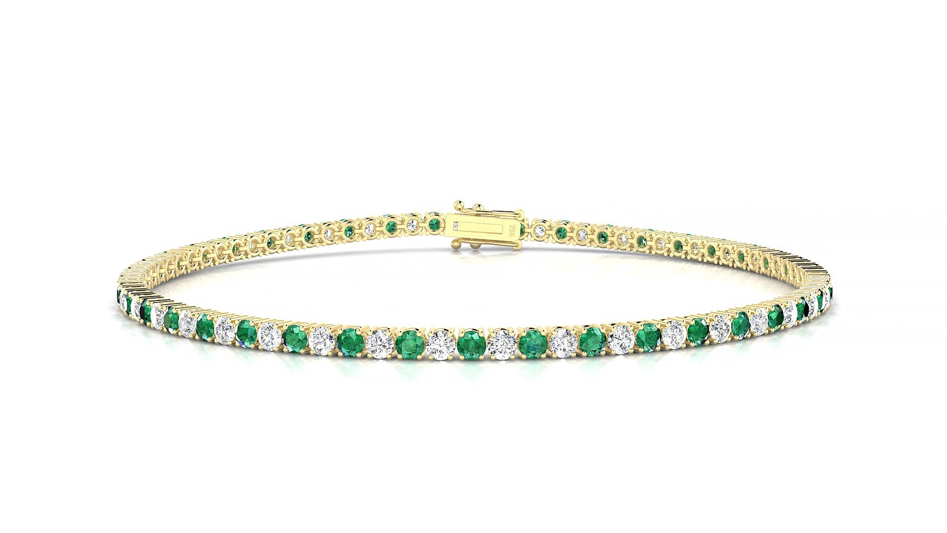 Capri 1-1 | 18k Yellow Gold 2 mm Round Natural Emerald & Diamond 17 cm Tennis Bracelet