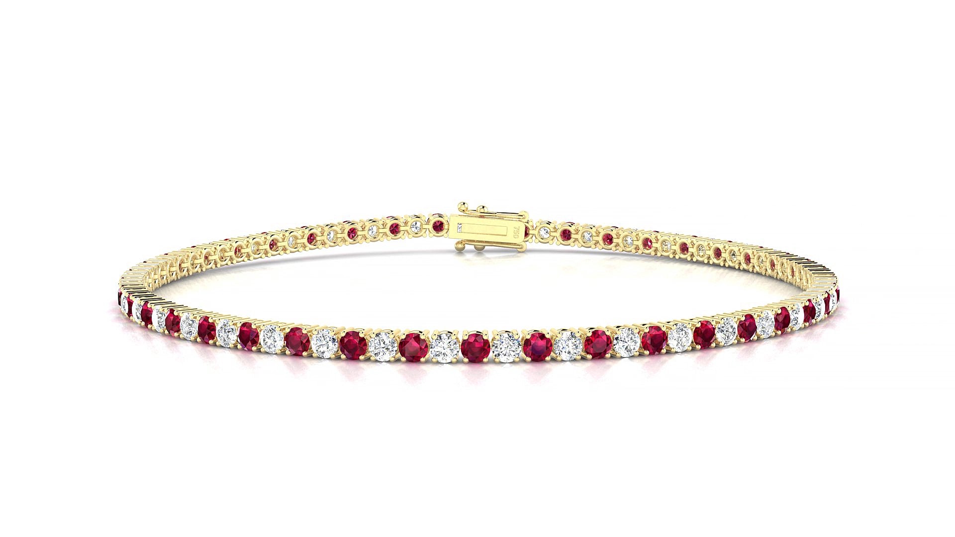 Capri 1-1 | 18k Yellow Gold 2 mm Round Natural Ruby & Diamond 16 cm Tennis Bracelet