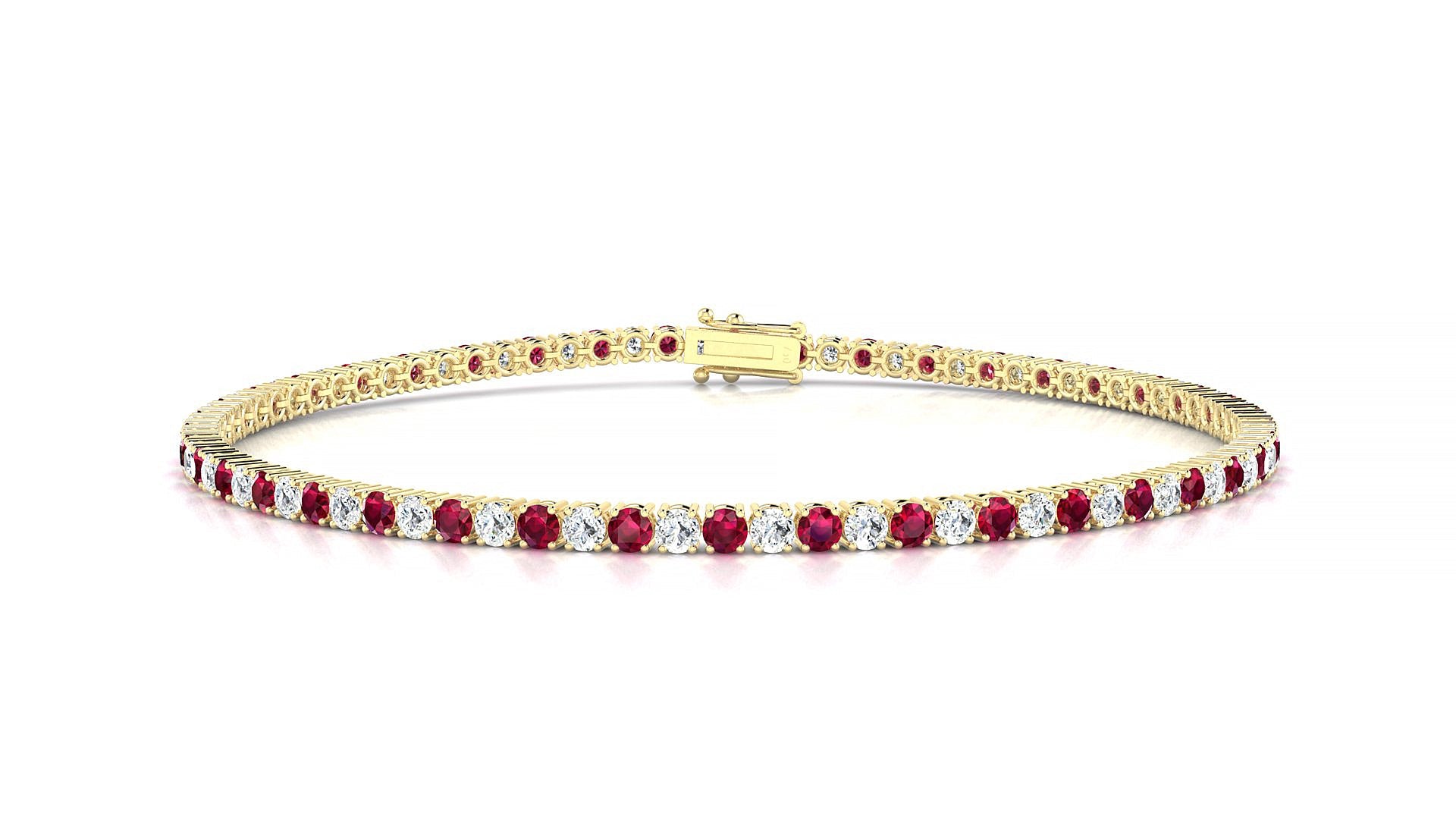 Capri 1-1 | 18k Yellow Gold 2 mm Round Natural Ruby & Diamond Tennis Bracelet
