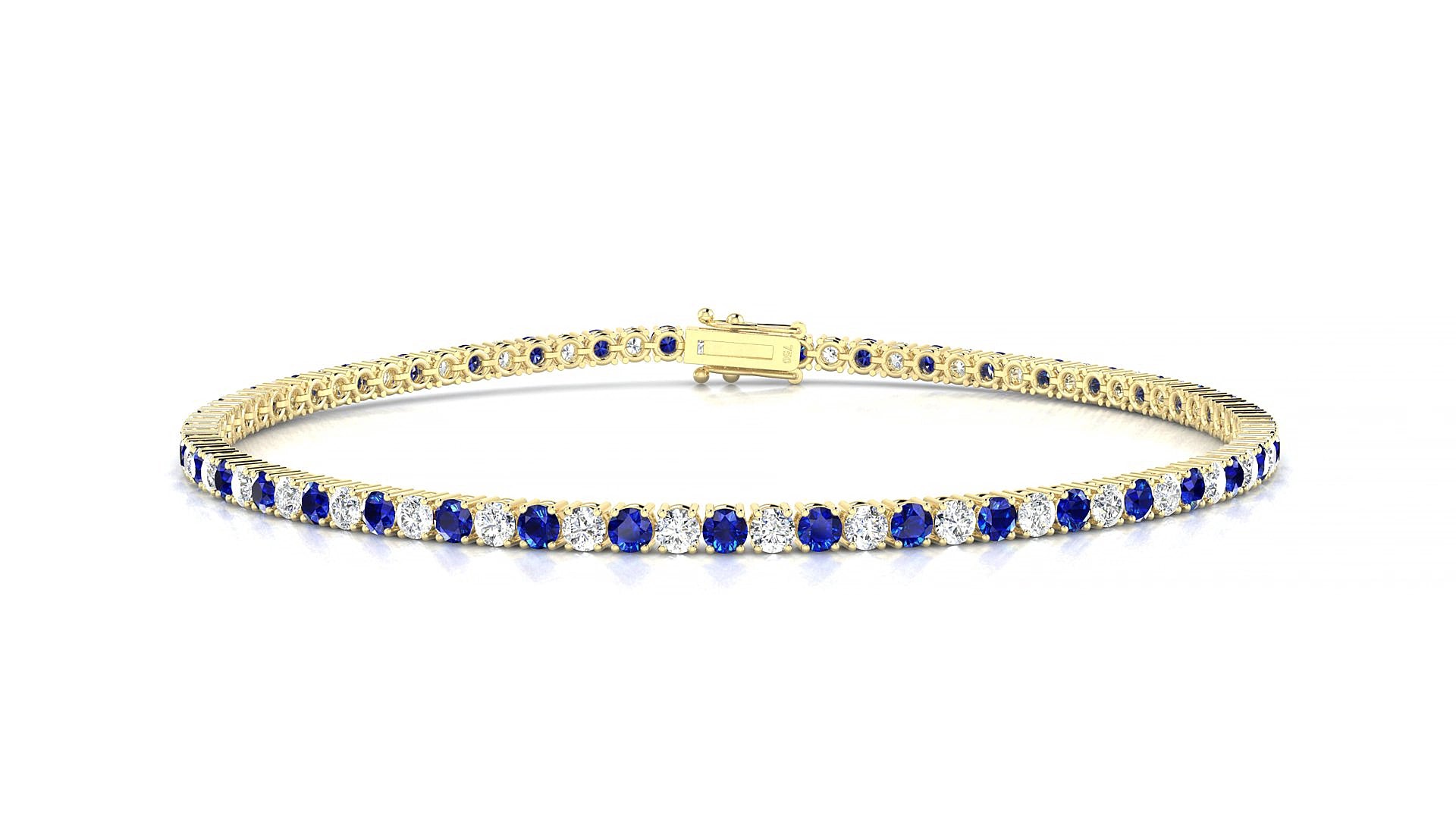 Capri 1-1 | 18k Yellow Gold 2 mm Round Natural Sapphire & Diamond 15 cm Tennis Bracelet
