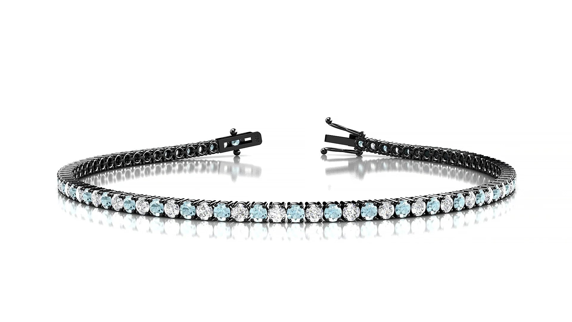 Capri 1-1 | 18k Black Gold 2 mm Round Natural Aquamarine & Diamond Tennis Bracelet