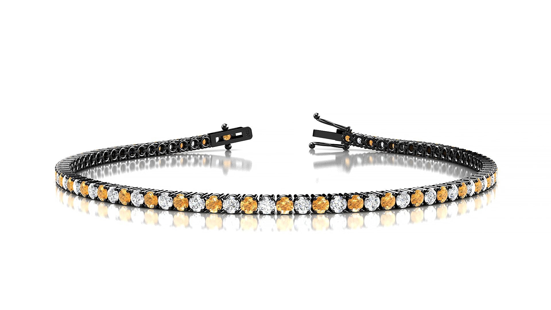 Capri 1-1 | 18k Black Gold 2 mm Round Natural Citrine & Diamond 18 cm Tennis Bracelet