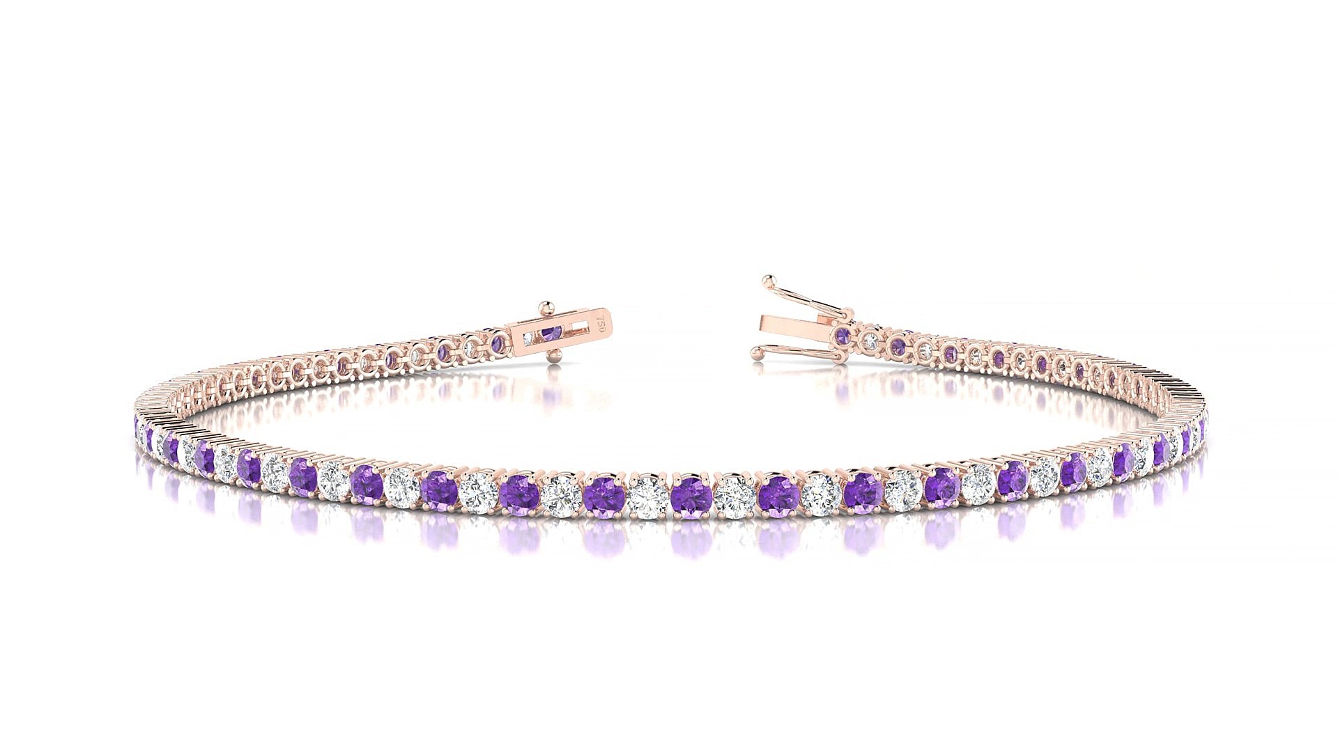 Capri 1-1 | 18k Rose Gold 2 mm Round Natural Amethyst & Diamond 15 cm Tennis Bracelet