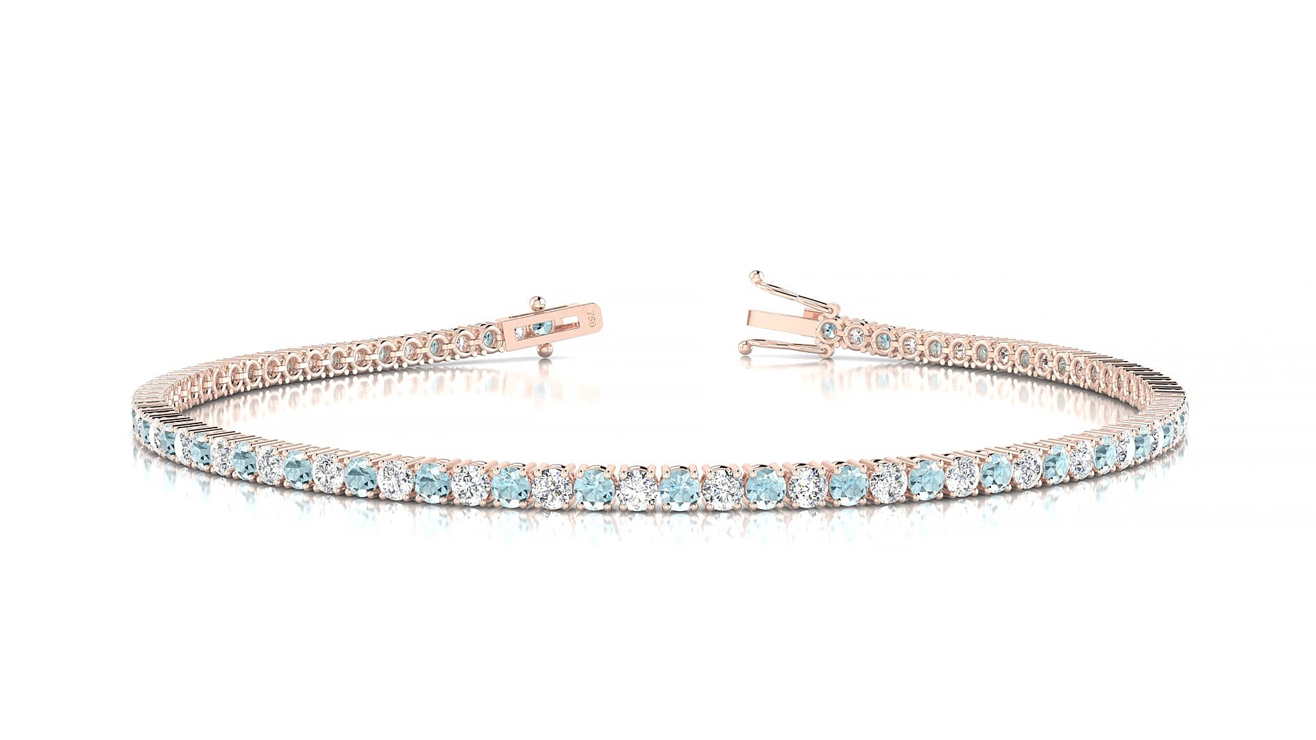 Capri 1-1 | 18k Rose Gold 2 mm Round Natural Aquamarine & Diamond 16 cm Tennis Bracelet