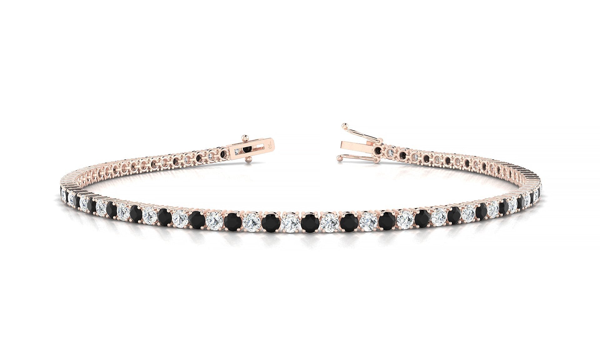 Capri 1-1 | 18k Rose Gold 2 mm Round Natural Black Diamond & Diamond Tennis Bracelet