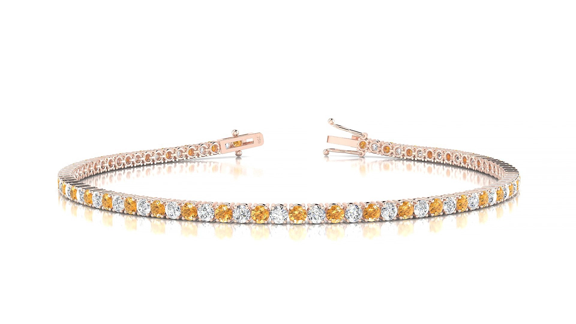 Capri 1-1 | 18k Rose Gold 2 mm Round Natural Citrine & Diamond 15 cm Tennis Bracelet