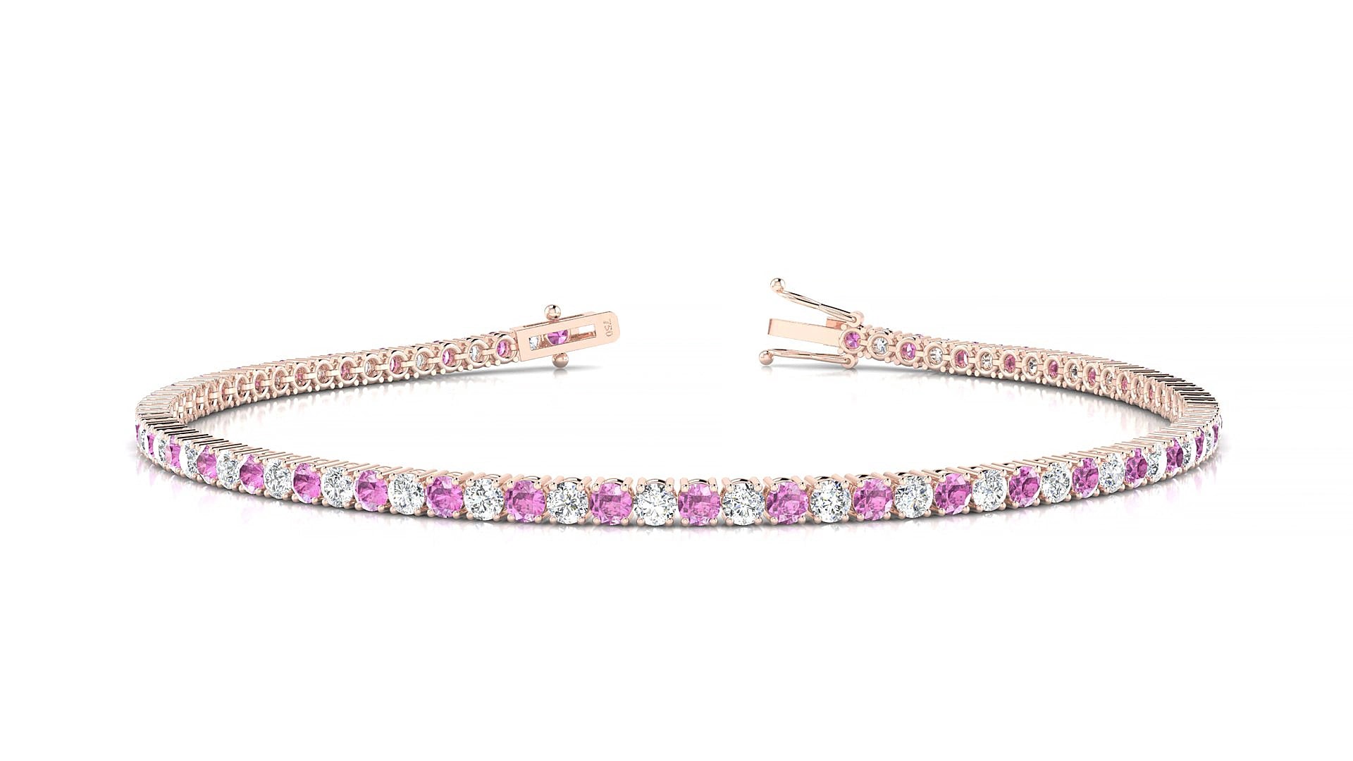 Capri 1-1 | 18k Rose Gold 2 mm Round Natural Pink Sapphire & Diamond 16 cm Tennis Bracelet