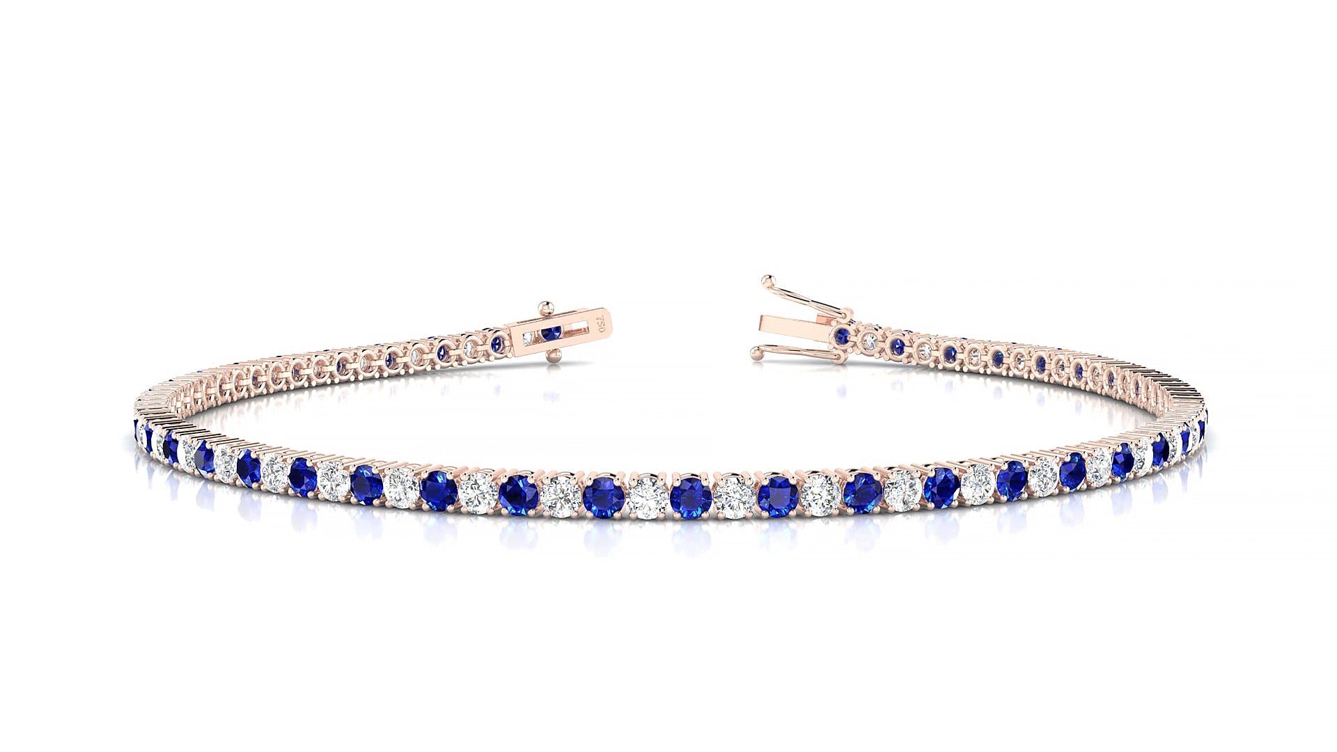 Capri 1-1 | 18k Rose Gold 2 mm Round Natural Sapphire & Diamond 15 cm Tennis Bracelet