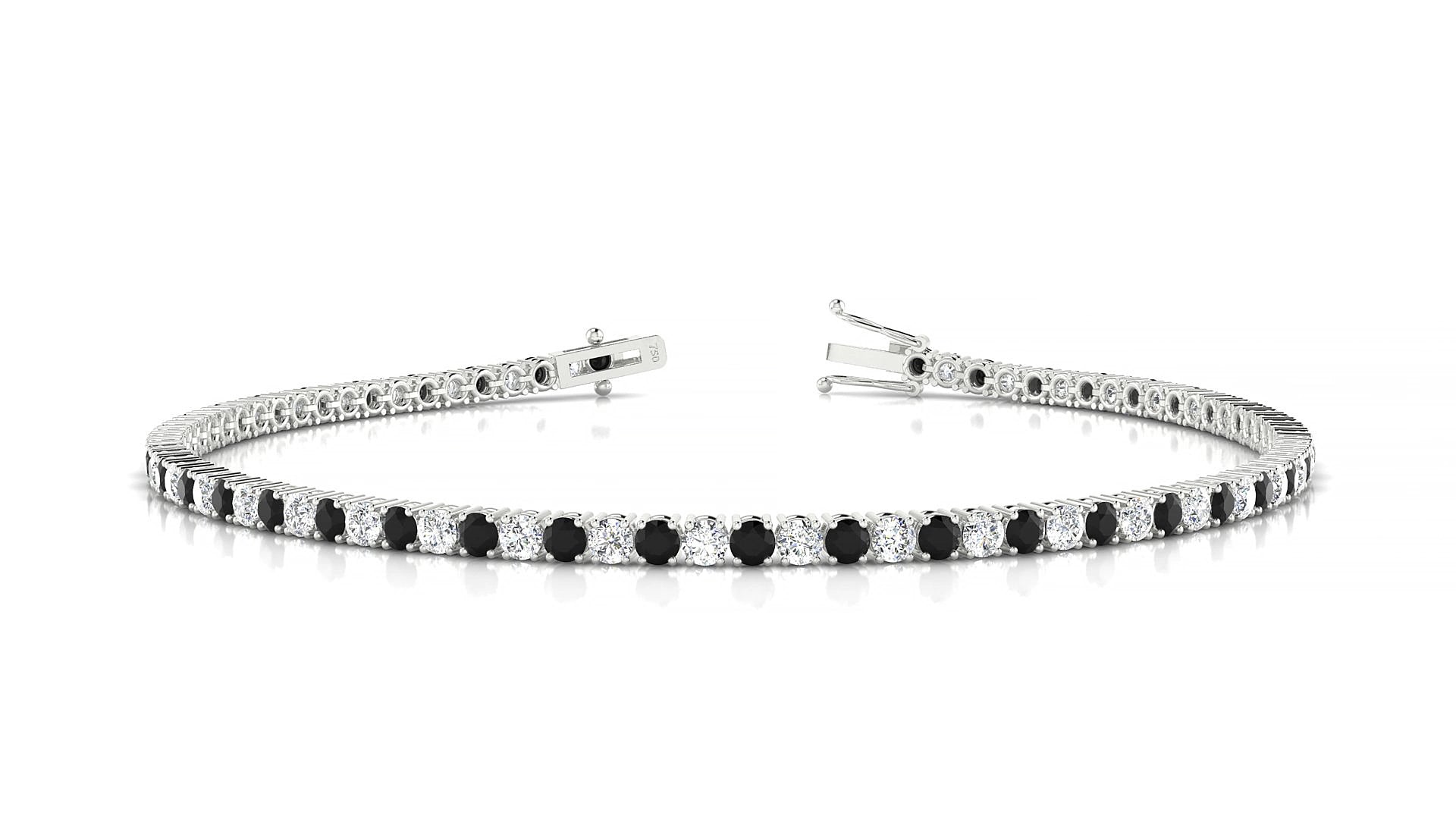 Capri 1-1 | 18k White Gold 2 mm Round Natural Black Diamond & Diamond 15 cm Tennis Bracelet
