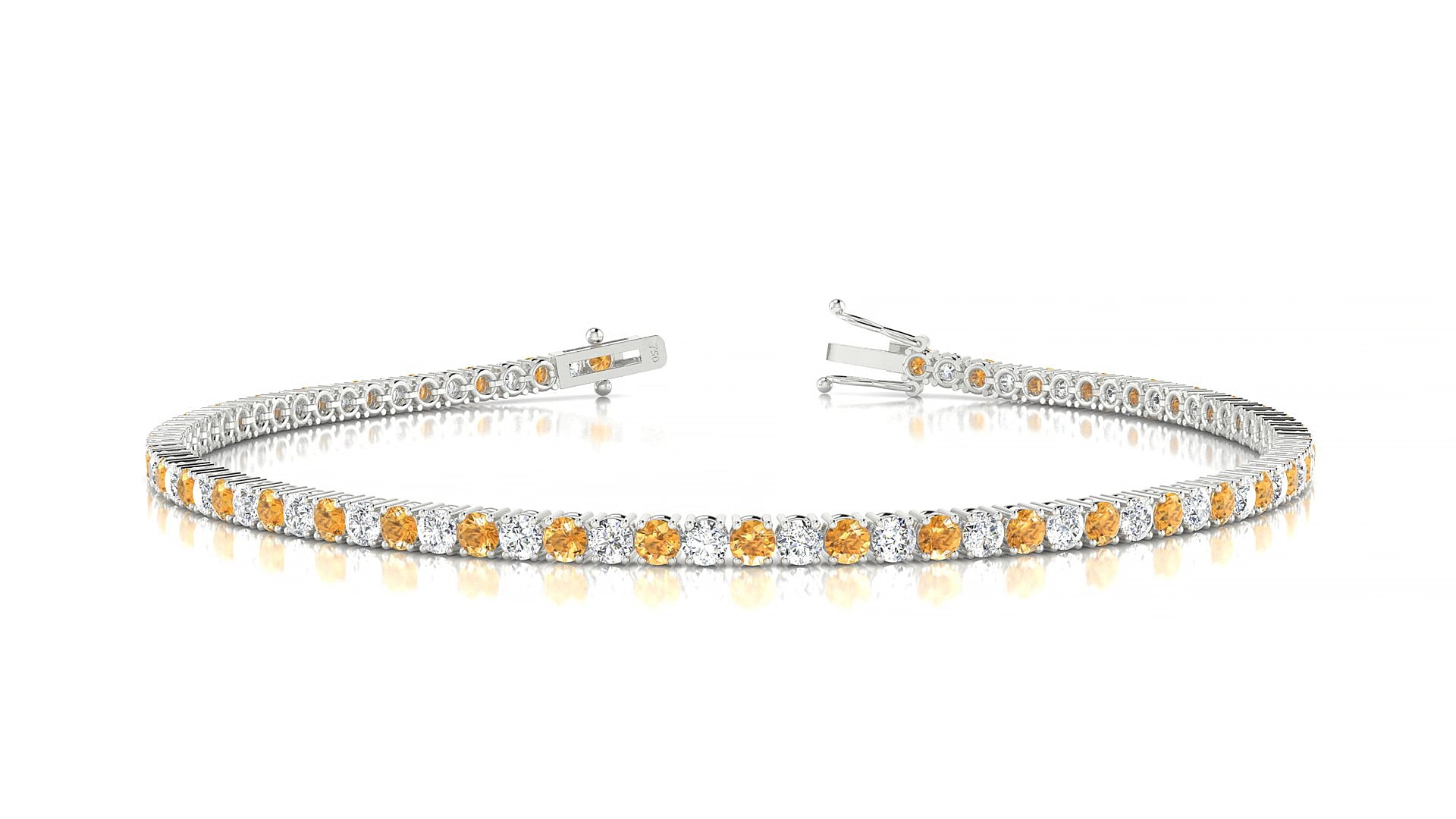 Capri 1-1 | 18k White Gold 2 mm Round Natural Citrine & Diamond 16 cm Tennis Bracelet