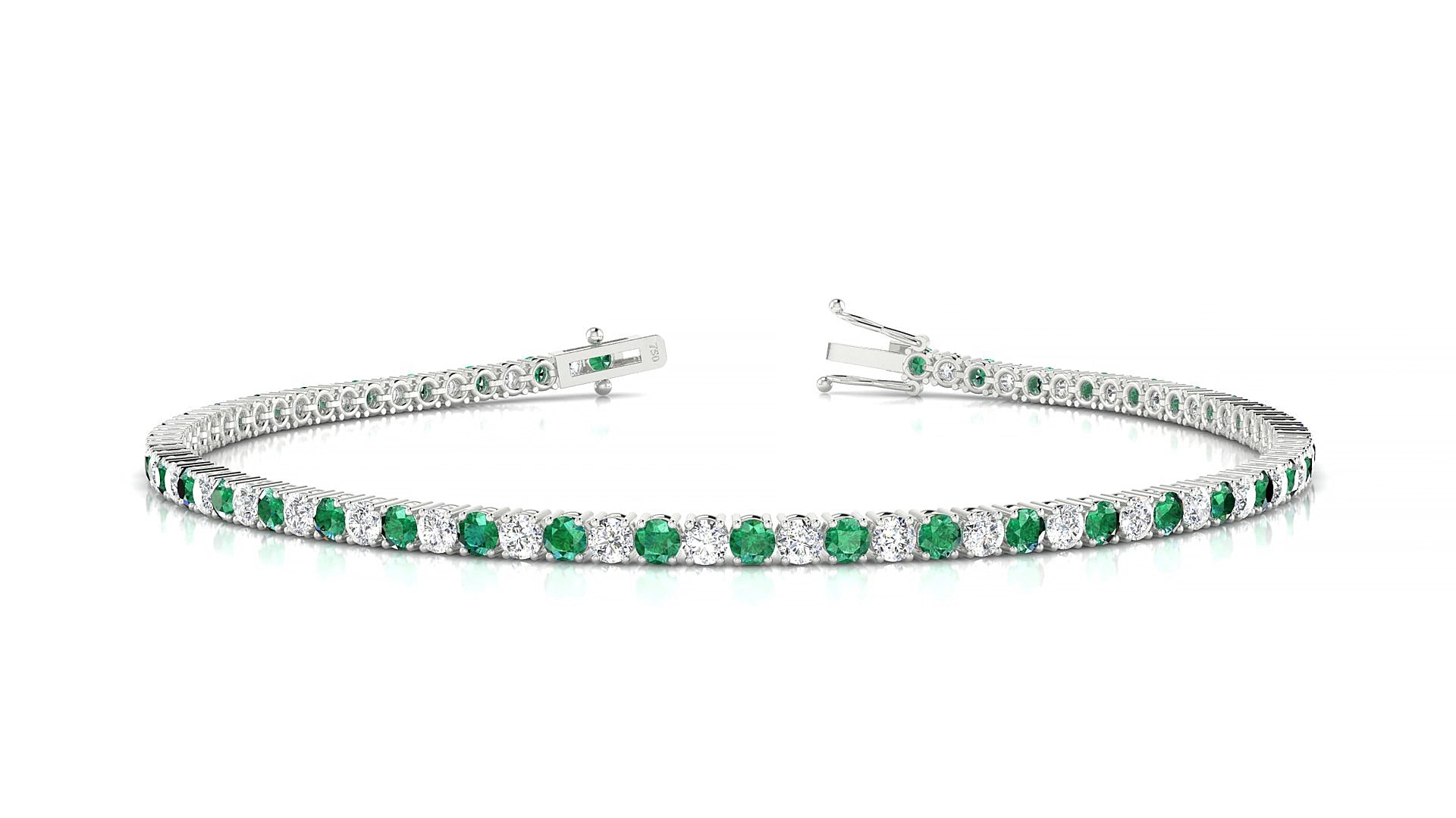 Capri 1-1 | 18k White Gold 2 mm Round Natural Emerald & Diamond 15 cm Tennis Bracelet