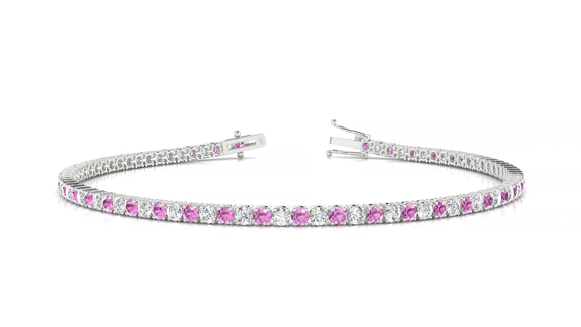 Capri 1-1 | 18k White Gold 2 mm Round Natural Pink Sapphire & Diamond 19 cm Tennis Bracelet