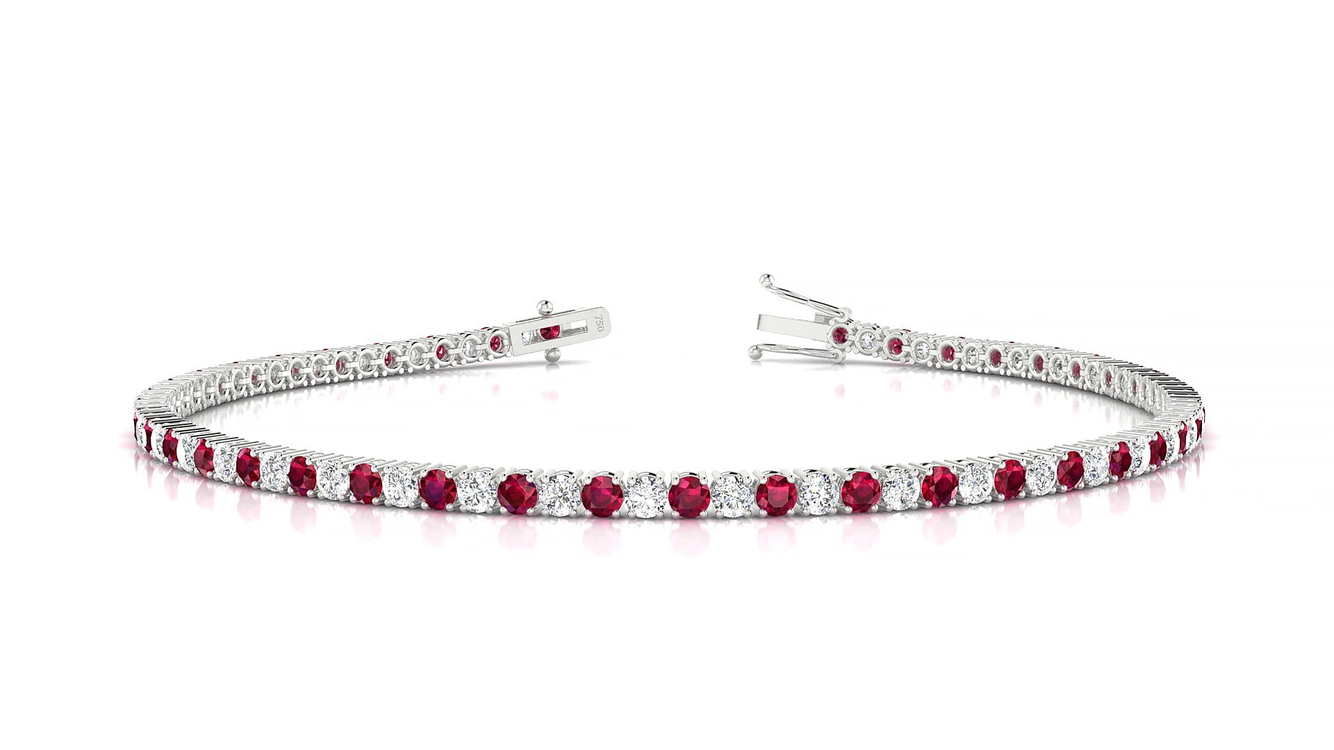Capri 1-1 | 18k White Gold 2 mm Round Natural Ruby & Diamond 20 cm Tennis Bracelet