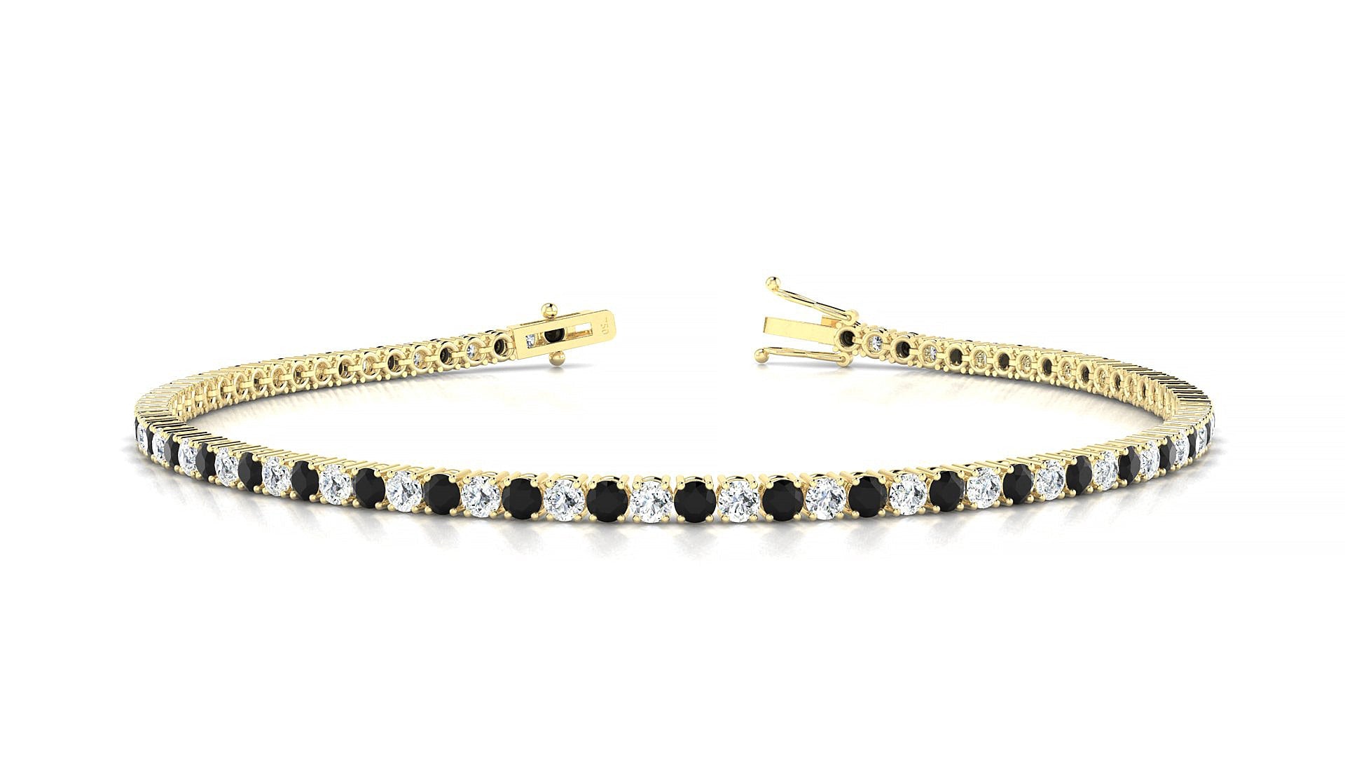 Capri 1-1 | 18k Yellow Gold 2 mm Round Natural Black Diamond & Diamond Tennis Bracelet