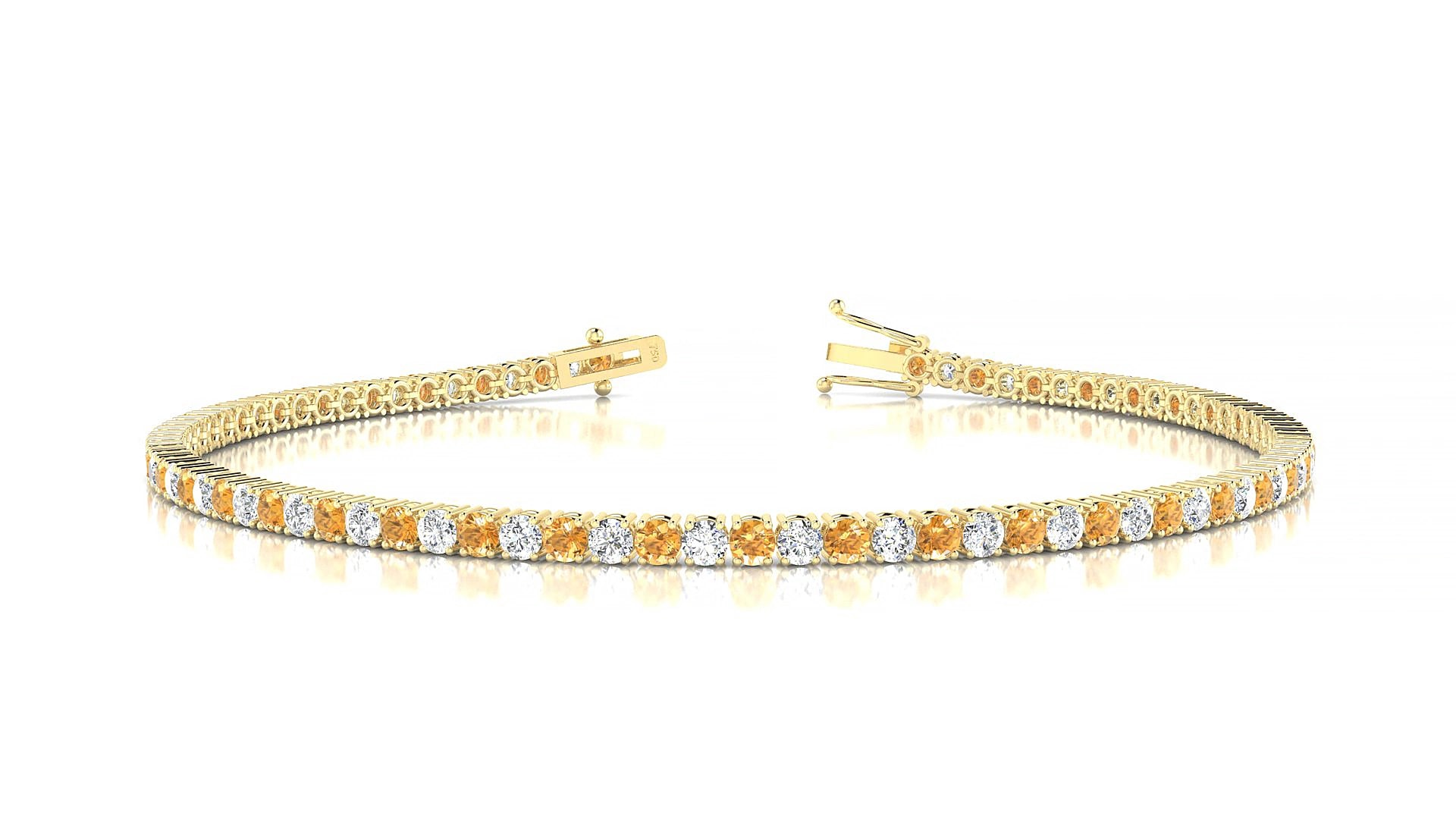 Capri 1-1 | 18k Yellow Gold 2 mm Round Natural Citrine & Diamond 16 cm Tennis Bracelet