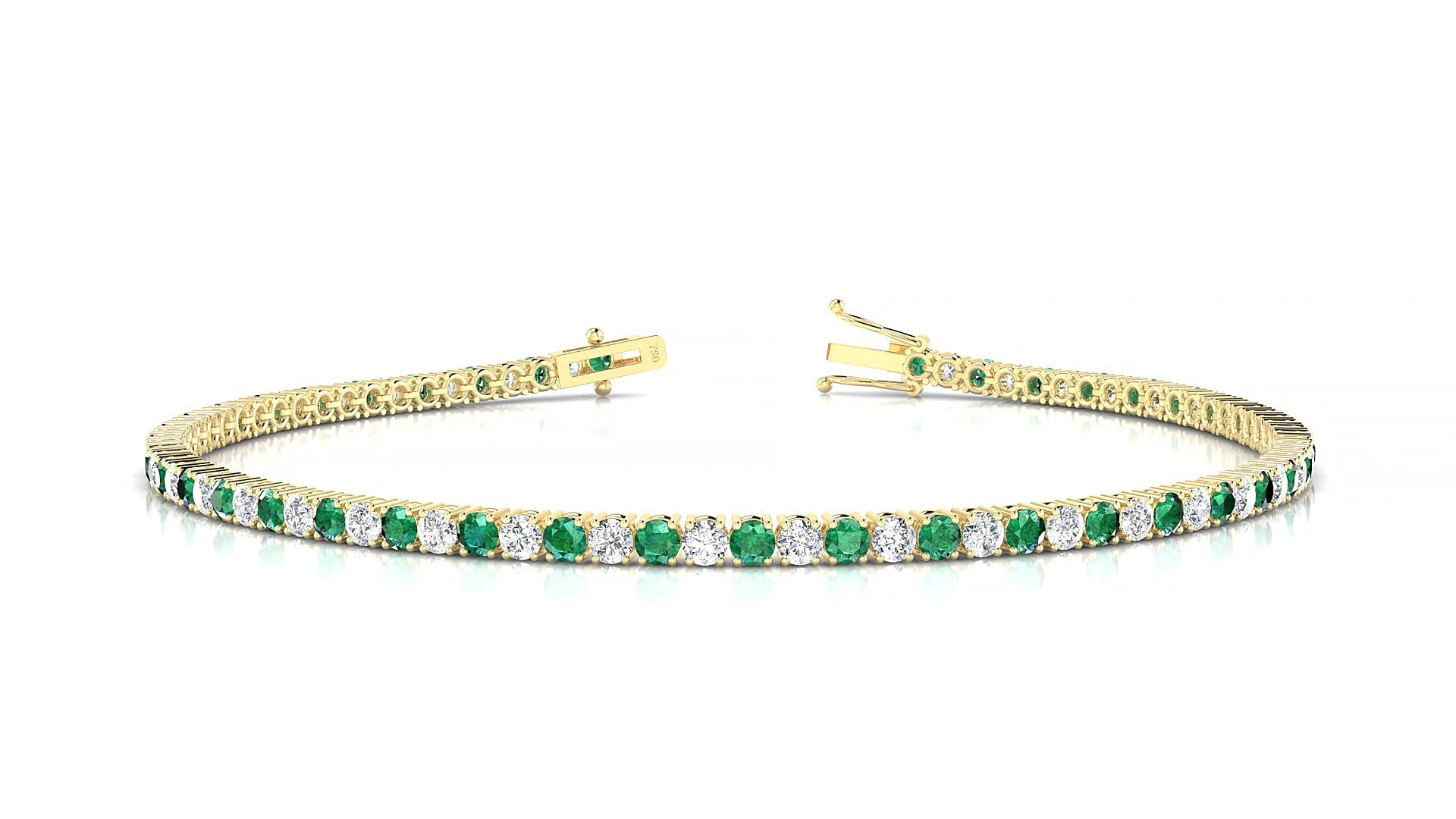 Capri 1-1 | 18k Yellow Gold 2 mm Round Natural Emerald & Diamond 15 cm Tennis Bracelet
