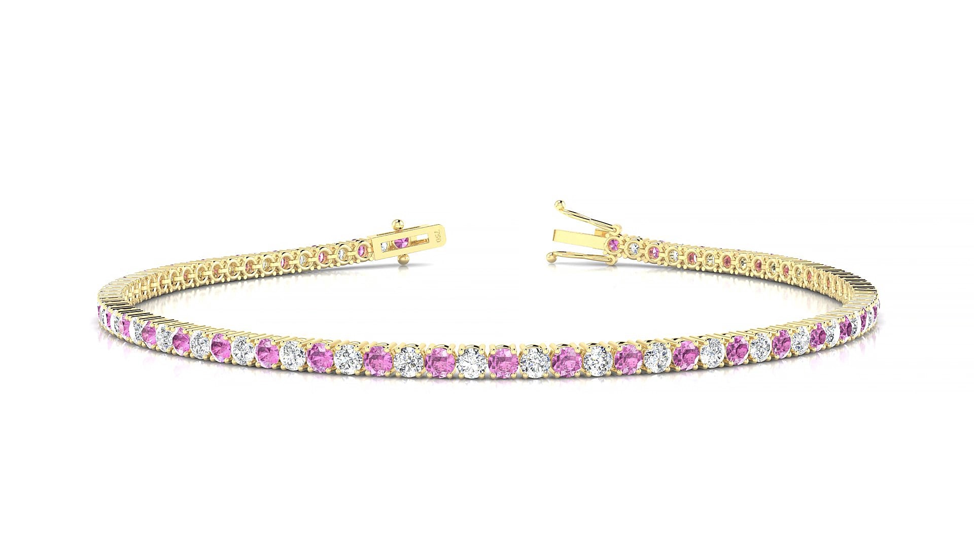 Capri 1-1 | 18k Yellow Gold 2 mm Round Natural Pink Sapphire & Diamond 15 cm Tennis Bracelet