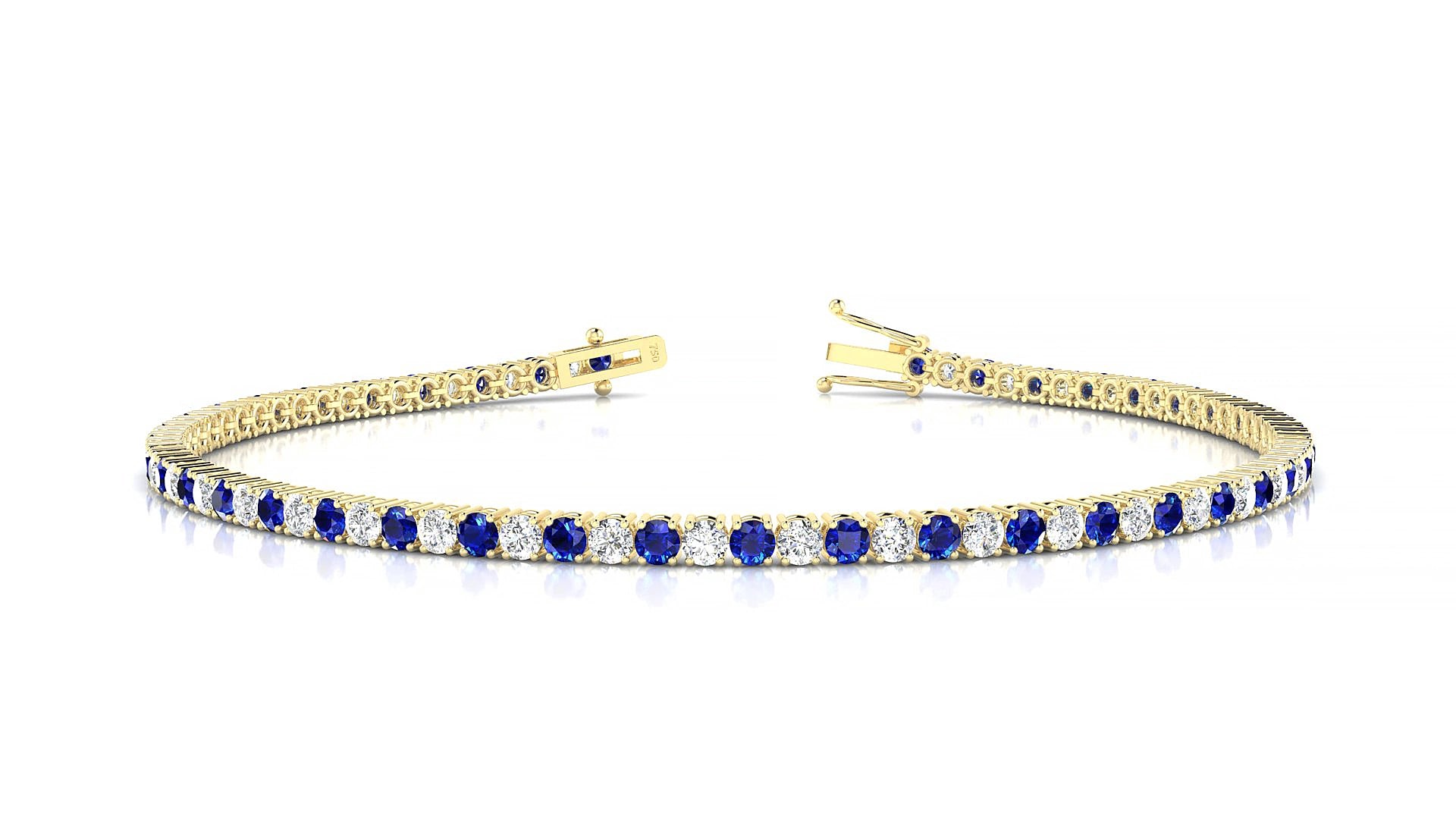 Capri 1-1 | 18k Yellow Gold 2 mm Round Natural Sapphire & Diamond 16 cm Tennis Bracelet