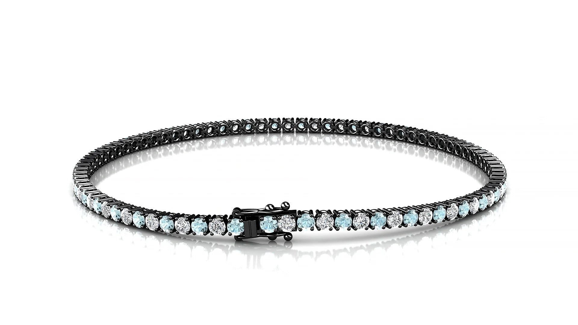 Capri 1-1 | 18k Black Gold 2 mm Round Natural Aquamarine & Diamond Tennis Bracelet