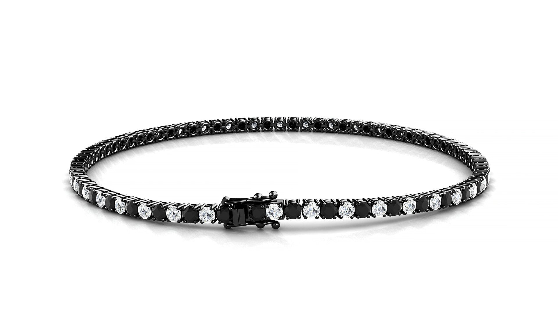 Capri 1-1 | 18k Black Gold 2 mm Round Natural Black Diamond & Diamond 18 cm Tennis Bracelet
