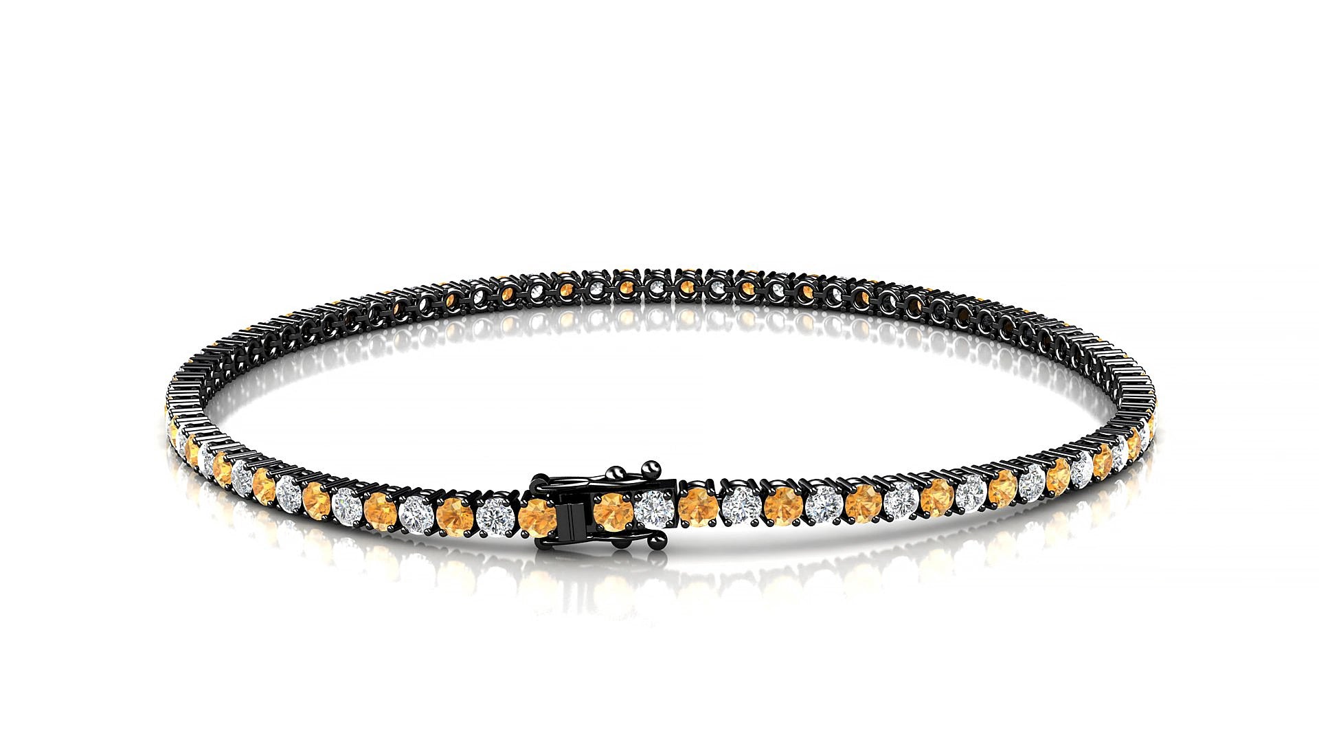 Capri 1-1 | 18k Black Gold 2 mm Round Natural Citrine & Diamond 18 cm Tennis Bracelet