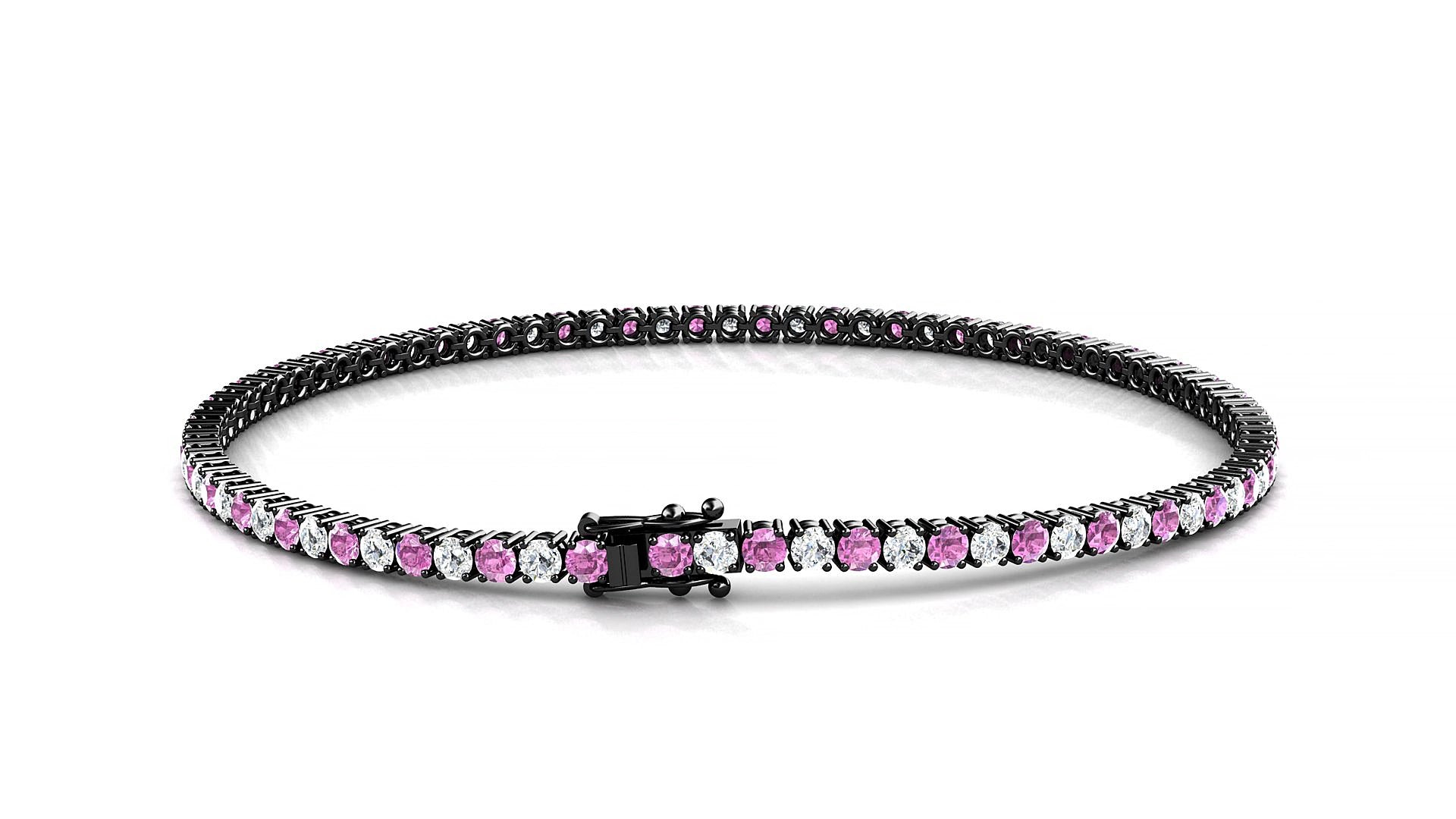 Capri 1-1 | 18k Black Gold 2 mm Round Natural Pink Sapphire & Diamond 15 cm Tennis Bracelet