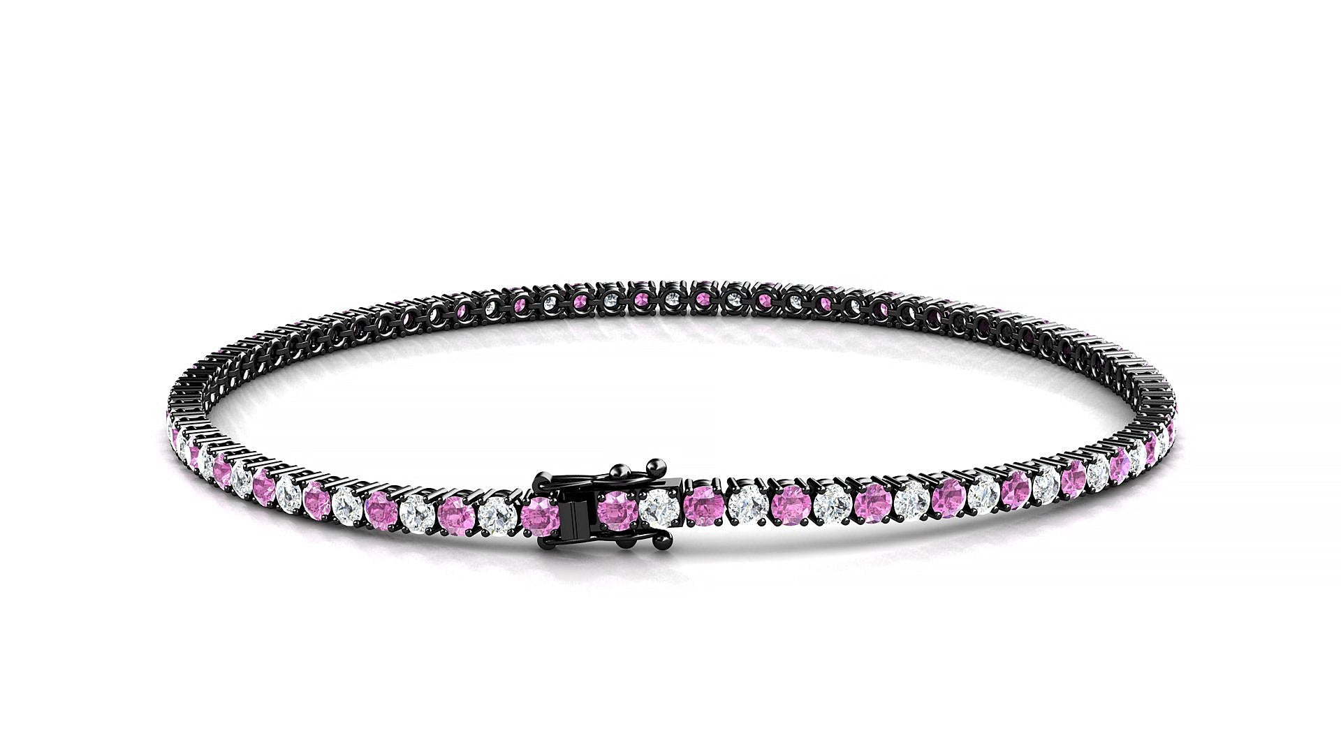 Capri 1-1 | 18k Black Gold 2 mm Round Natural Pink Sapphire & Diamond Tennis Bracelet