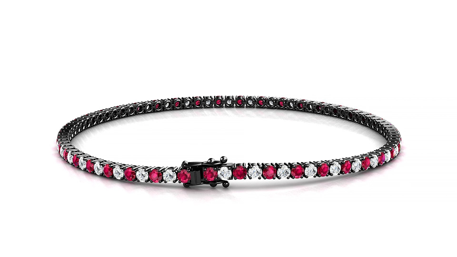 Capri 1-1 | 18k Black Gold 2 mm Round Natural Ruby & Diamond 17 cm Tennis Bracelet