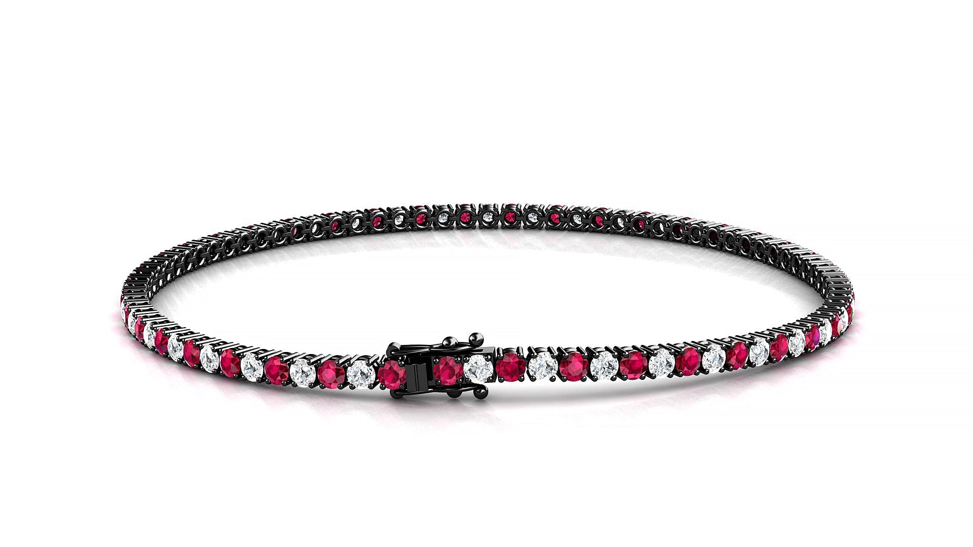 Capri 1-1 | 18k Black Gold 2 mm Round Natural Ruby & Diamond Tennis Bracelet