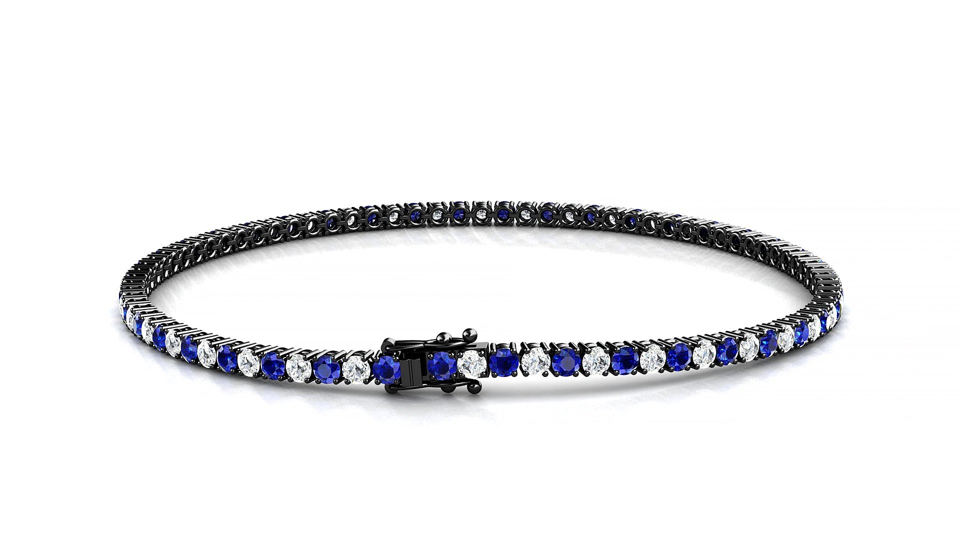 Capri 1-1 | 18k Black Gold 2 mm Round Natural Sapphire & Diamond 15 cm Tennis Bracelet