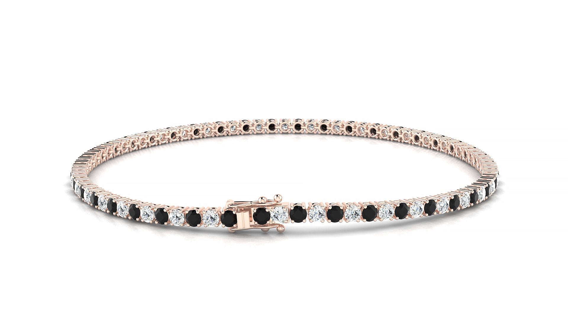 Capri 1-1 | 18k Rose Gold 2 mm Round Natural Black Diamond & Diamond Tennis Bracelet