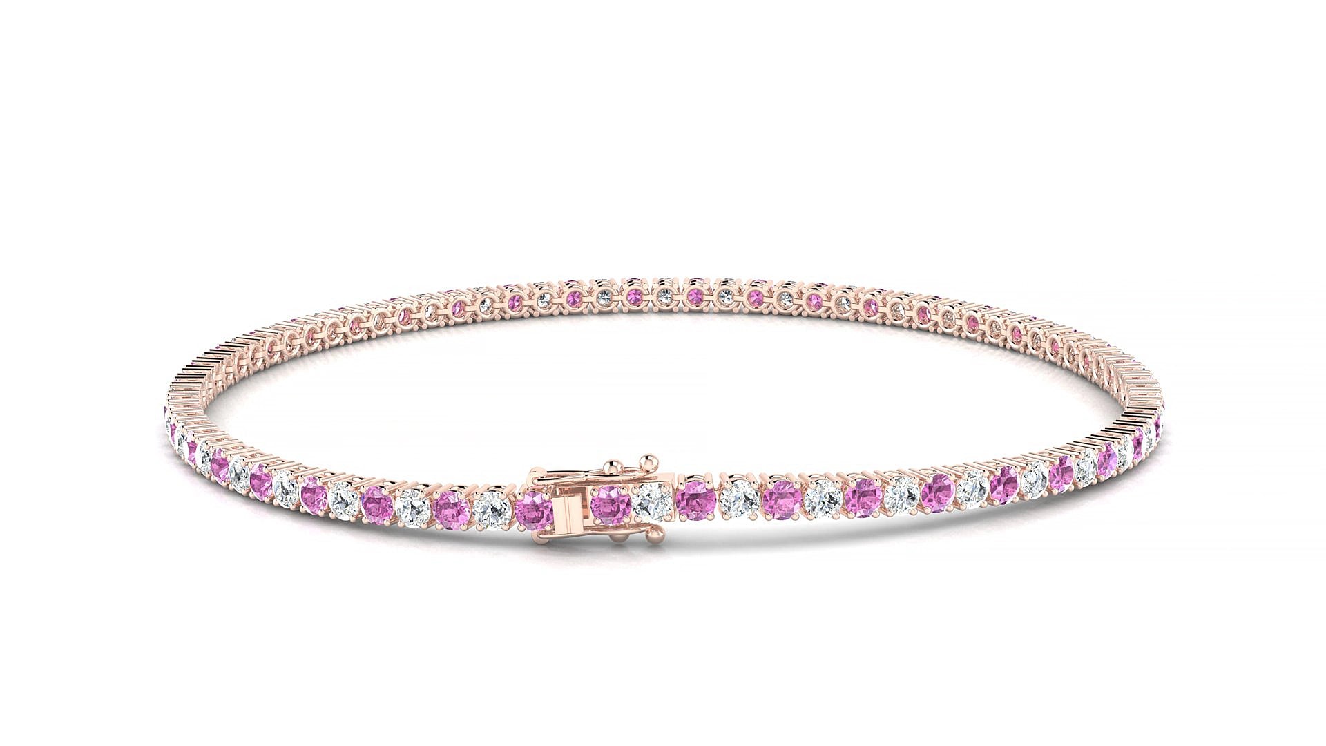 Capri 1-1 | 18k Rose Gold 2 mm Round Natural Pink Sapphire & Diamond 19 cm Tennis Bracelet