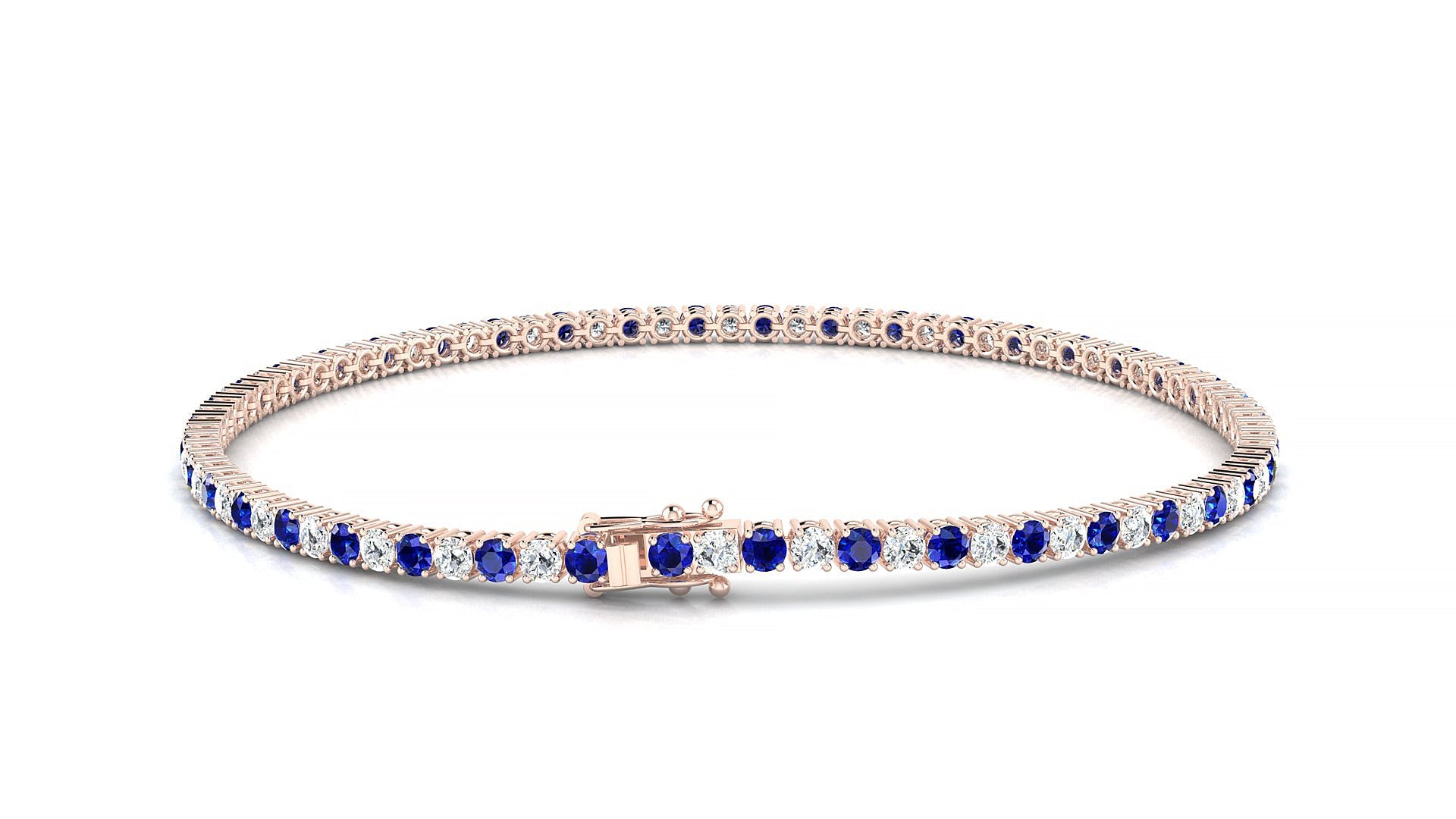 Capri 1-1 | 18k Rose Gold 2 mm Round Natural Sapphire & Diamond Tennis Bracelet