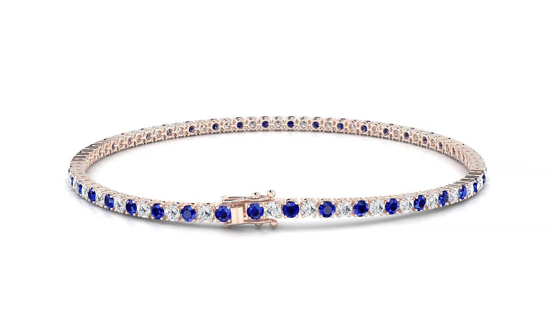 Capri 1-1 | 18k Rose Gold 2 mm Round Natural Sapphire & Diamond 15 cm Tennis Bracelet