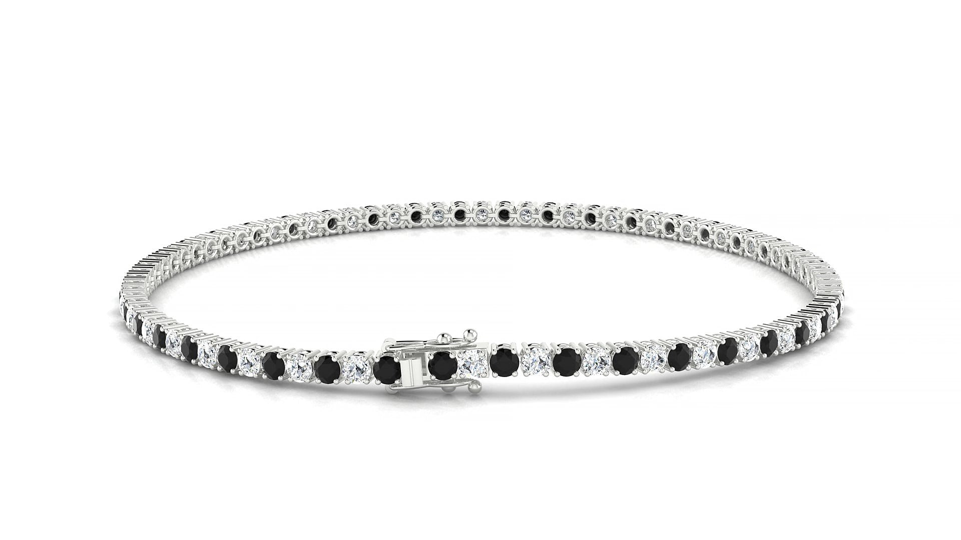 Capri 1-1 | 18k White Gold 2 mm Round Natural Black Diamond & Diamond 17 cm Tennis Bracelet