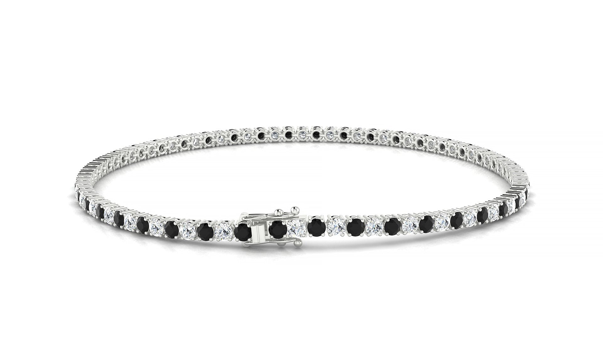 Capri 1-1 | 18k White Gold 2 mm Round Natural Black Diamond & Diamond Tennis Bracelet