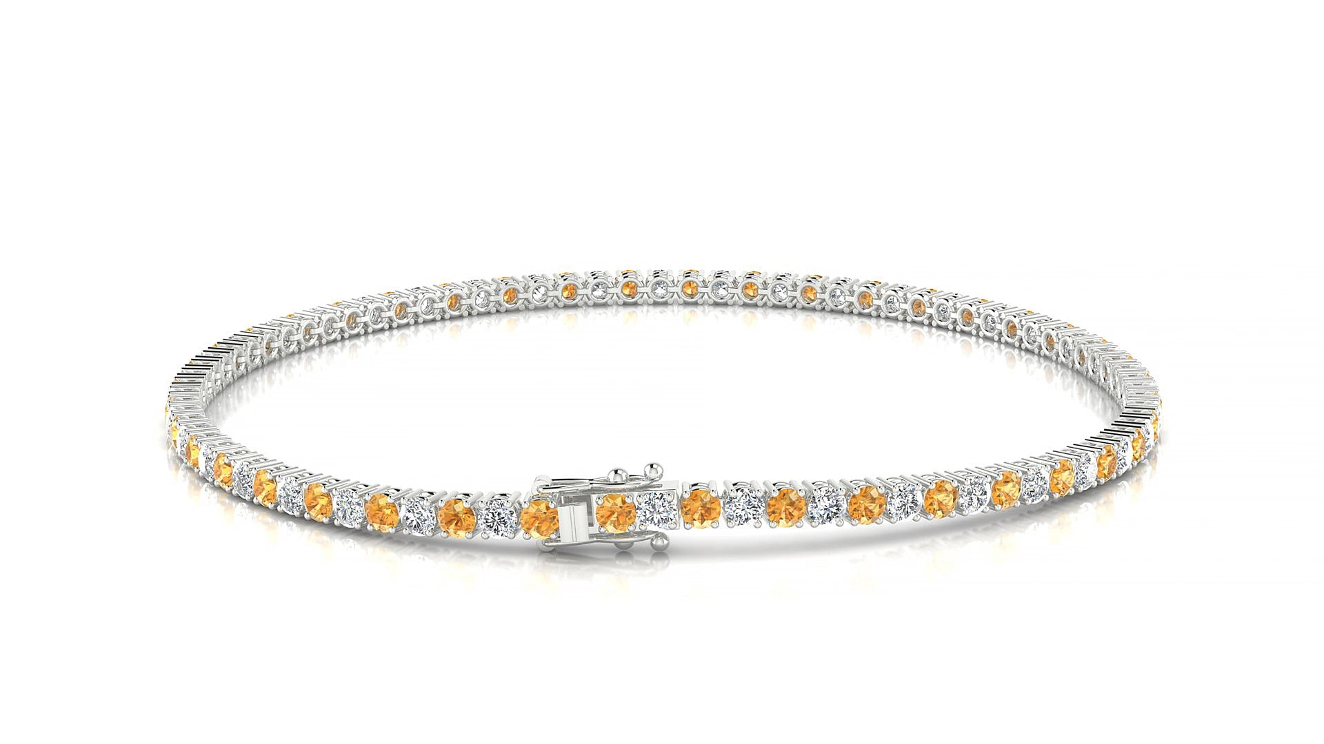 Capri 1-1 | 18k White Gold 2 mm Round Natural Citrine & Diamond 15 cm Tennis Bracelet
