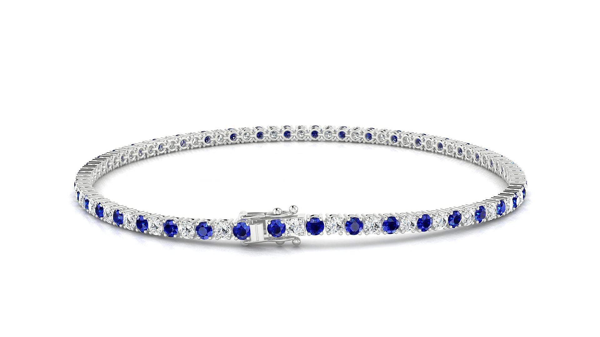 Capri 1-1 | 18k White Gold 2 mm Round Natural Sapphire & Diamond 17 cm Tennis Bracelet