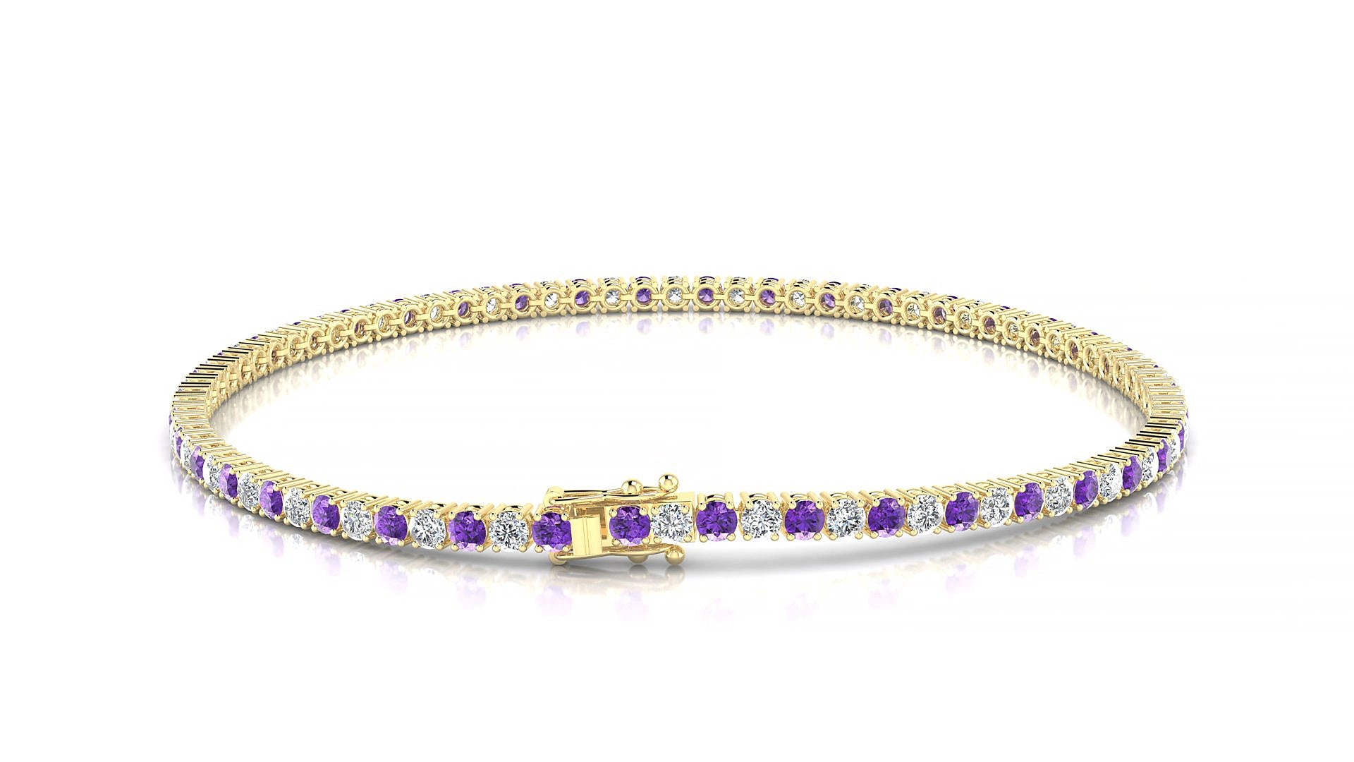 Capri 1-1 | 18k Yellow Gold 2 mm Round Natural Amethyst & Diamond 15 cm Tennis Bracelet