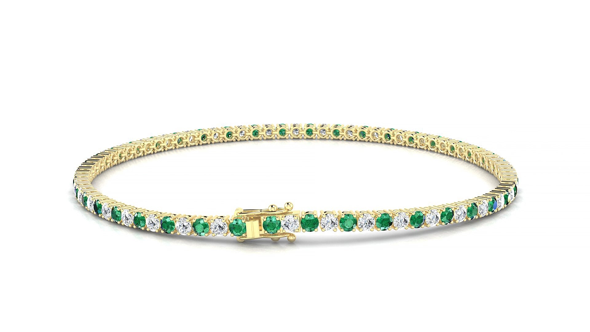 Capri 1-1 | 18k Yellow Gold 2 mm Round Natural Emerald & Diamond 20 cm Tennis Bracelet
