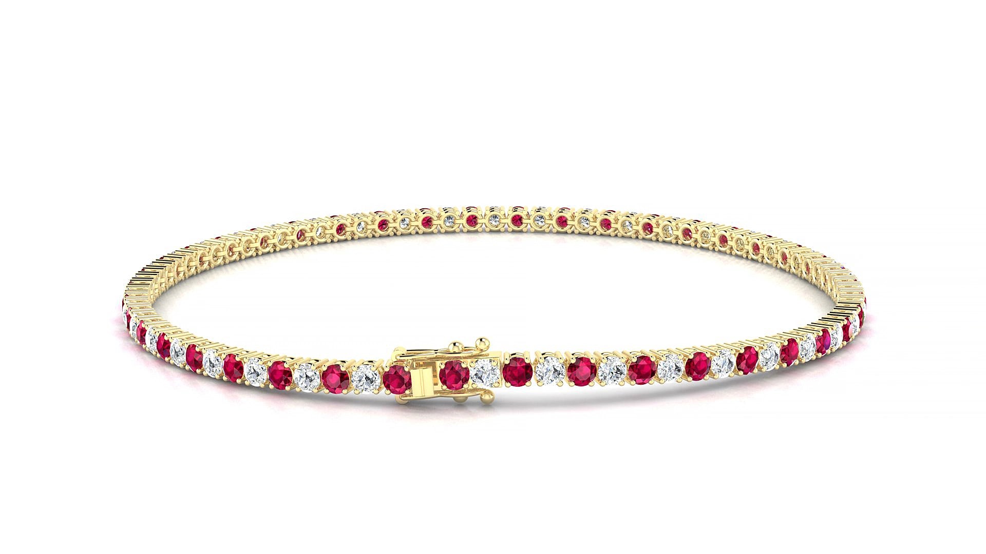 Capri 1-1 | 18k Yellow Gold 2 mm Round Natural Ruby & Diamond 16 cm Tennis Bracelet