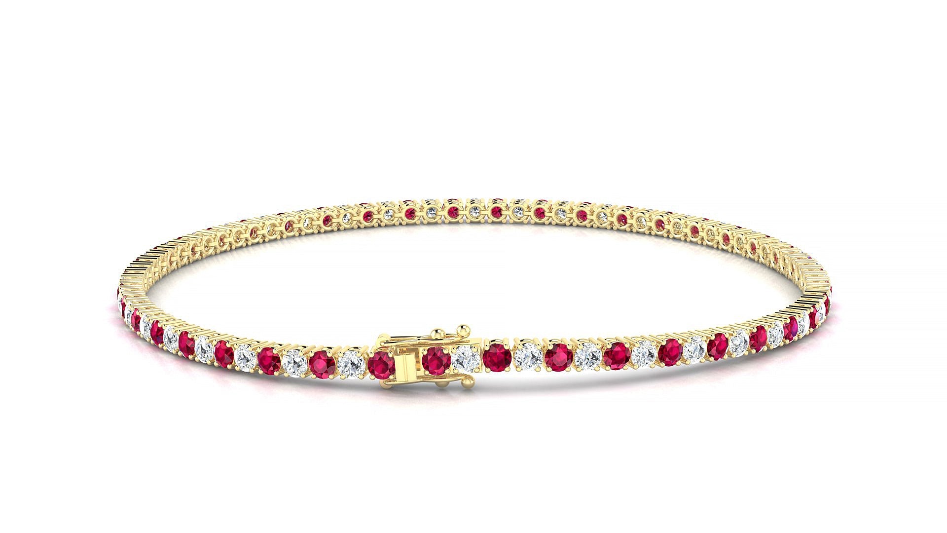 Capri 1-1 | 18k Yellow Gold 2 mm Round Natural Ruby & Diamond Tennis Bracelet