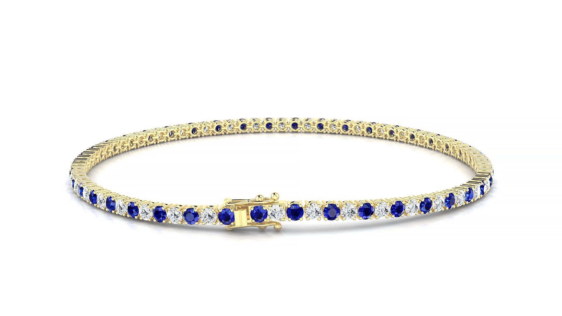 Capri 1-1 | 18k Yellow Gold 2 mm Round Natural Sapphire & Diamond Tennis Bracelet
