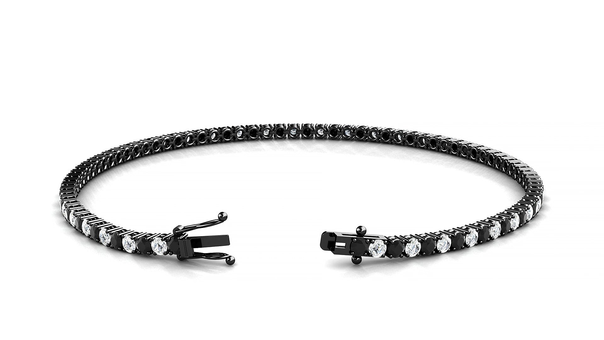 Capri 1-1 | 18k Black Gold 2 mm Round Natural Black Diamond & Diamond 15 cm Tennis Bracelet